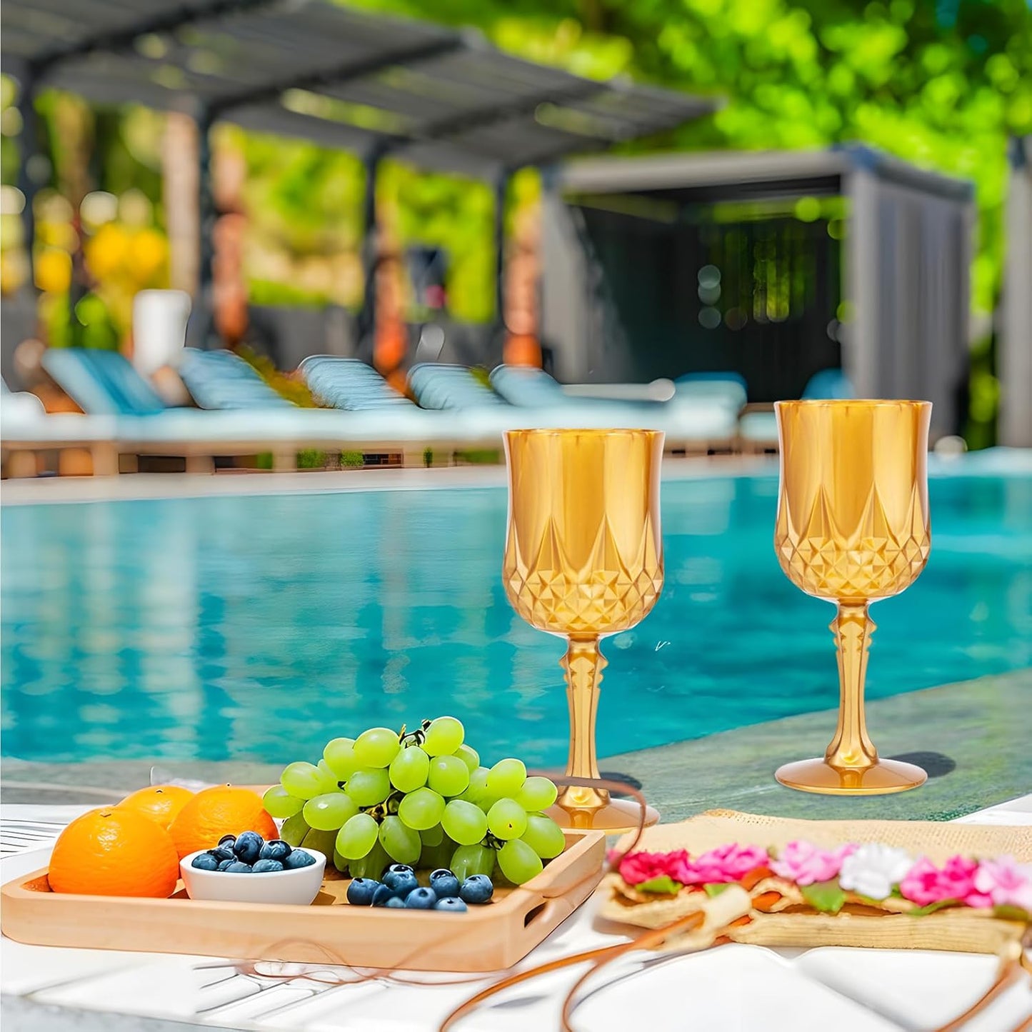 JLYLOL Plastic Vintage Wine Glasses 7OZ Plastic Goblets Vintage Drinking Glasses 12PCS Retro Wedding Glassware Water Goblets Reusable Drinking Cups for Party,Reception,Celebration,Bar,Whiskey(Amber)