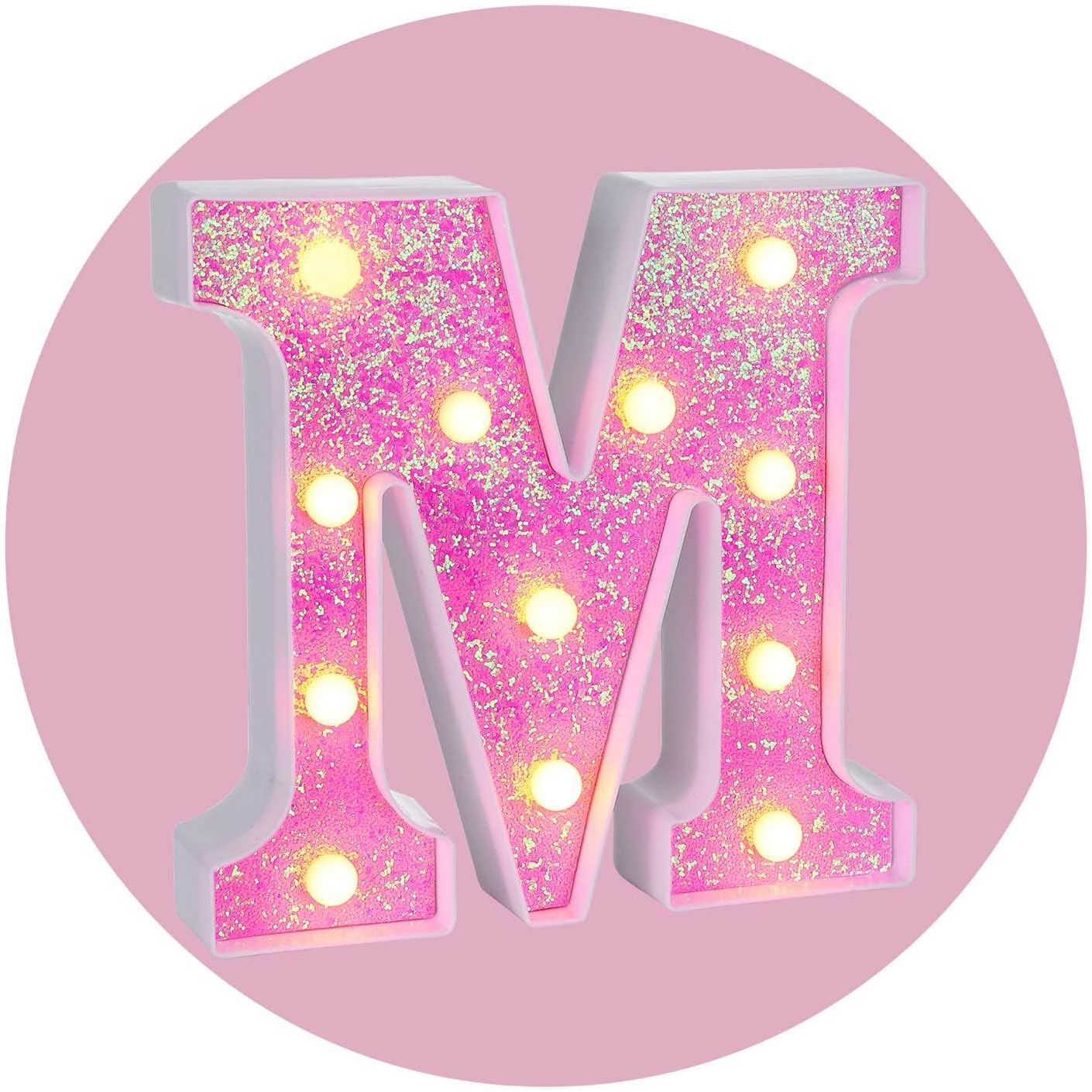 Foaky Pink Light up Letters，Pink Party Decorations,Girls Room Decor,Glitter Light Up Letters,Alphabet Letter Sign for Night Light Birthday Party Girls Gifts, Home Bar Decoration（M）