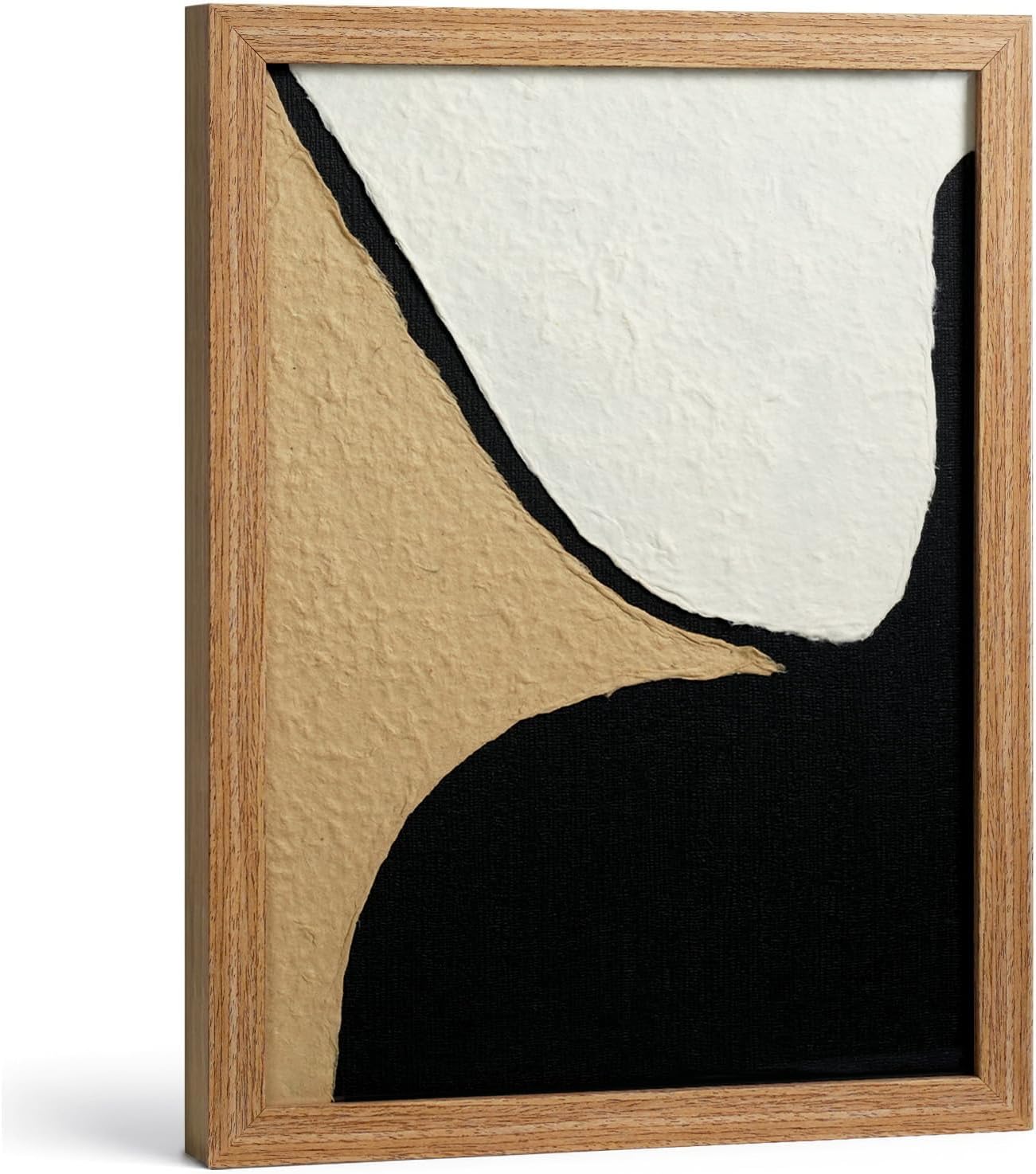 VIYYIEA Framed 3D Textured Wall Art, Handmade Paper Artwork,12x16inch, Modern Minimalist Neutral Decor for Living Room Bedroom Shelf, Black White Beige Abstract Picture