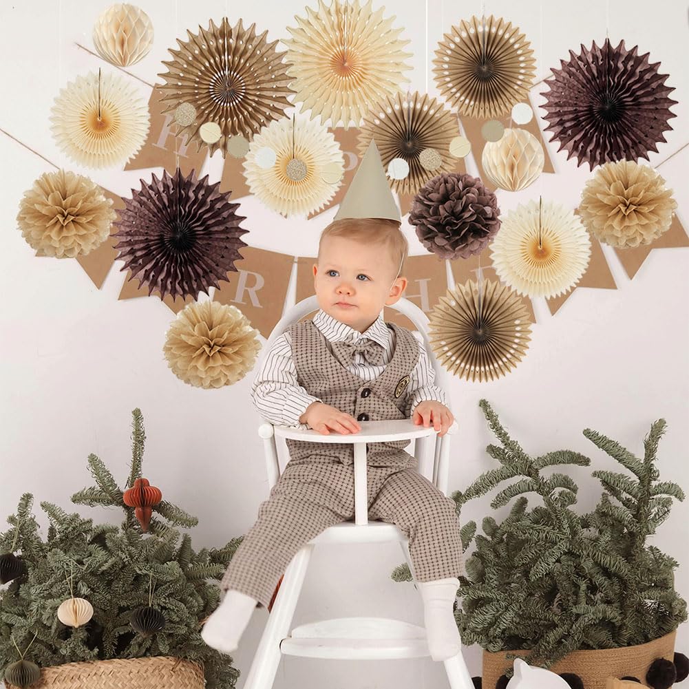 Brown Party Decorations Brown and Beige Paper Fans Party Decorations Neutral Party Decorations