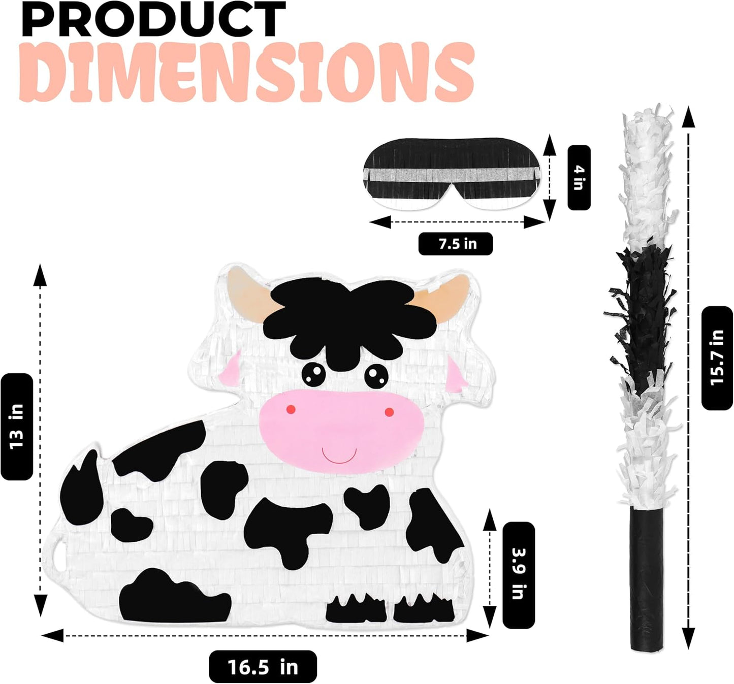Milk Cow Pinatas Bundle with a Blindfold and a Bat (16 x 13 x 4 Inches), Perfect for kid's Birthday Parties, Mexican Theme Parties, Decorations