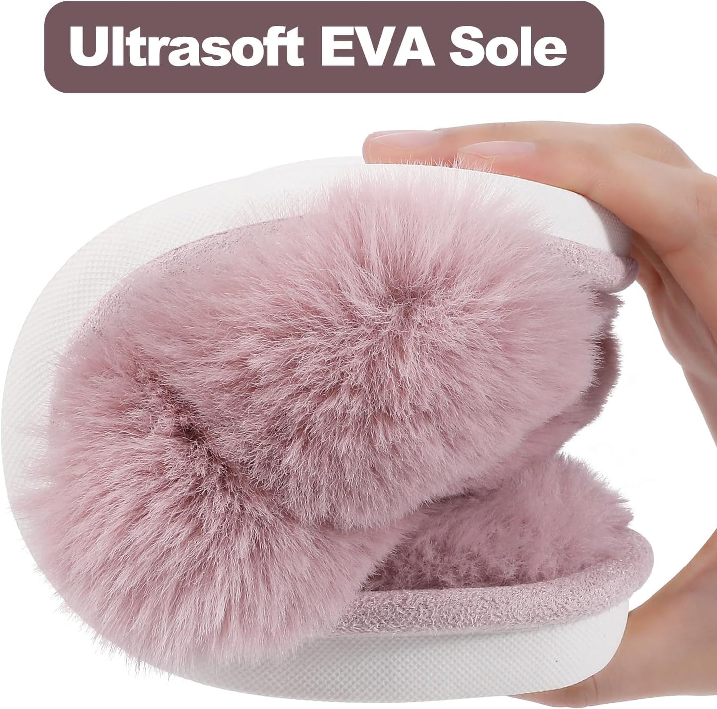 Evshine Women's Fuzzy Slippers Cross Band Memory Foam House Slippers Open Toe