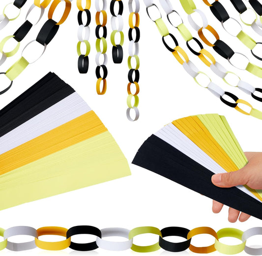 Lincia 600 Sheet Halloween Paper Chain Garland, Construction DIY Crafts Chain Strip for Fall Thanksgiving Party Decor, 1x8 Inch with Double Sided Tape (Black Gold)