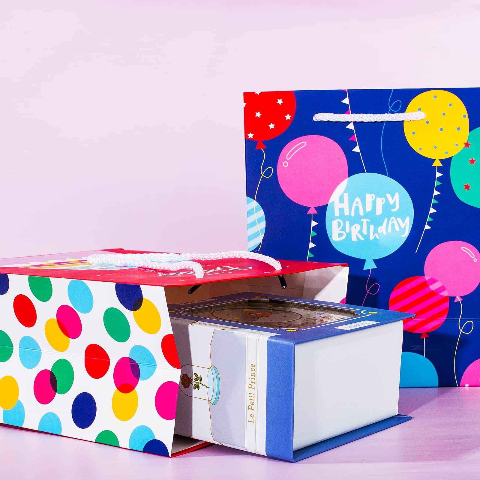 Birthday Gift Bag with Handle and Tissue Paper, 12 Pcs Gift Bags Assorted Sizes and Designs, Large