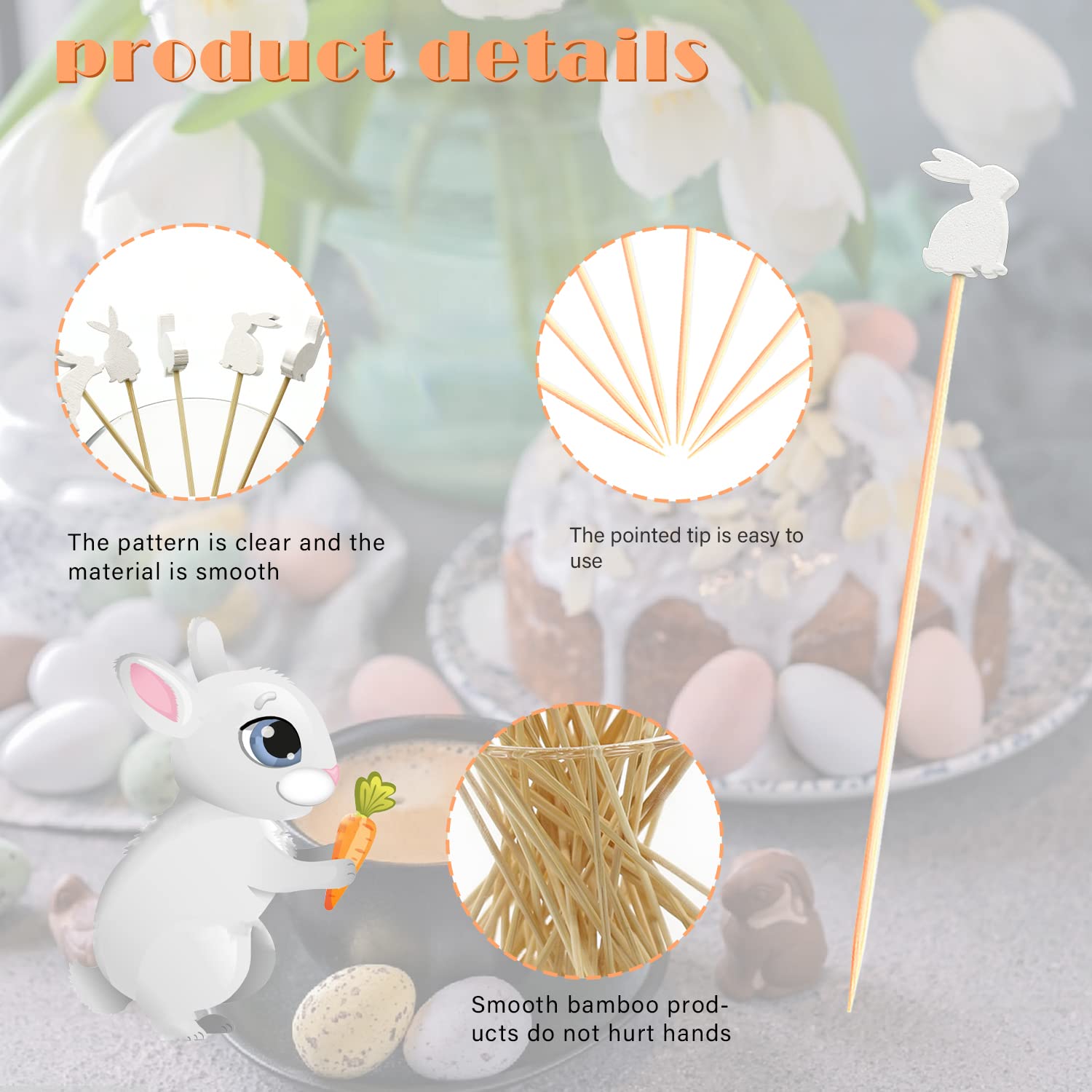 Easter Rabbit Cocktail Picks Fruit Dessert Sticks Sandwich Food Toothpicks Charcuterie Appetizer
