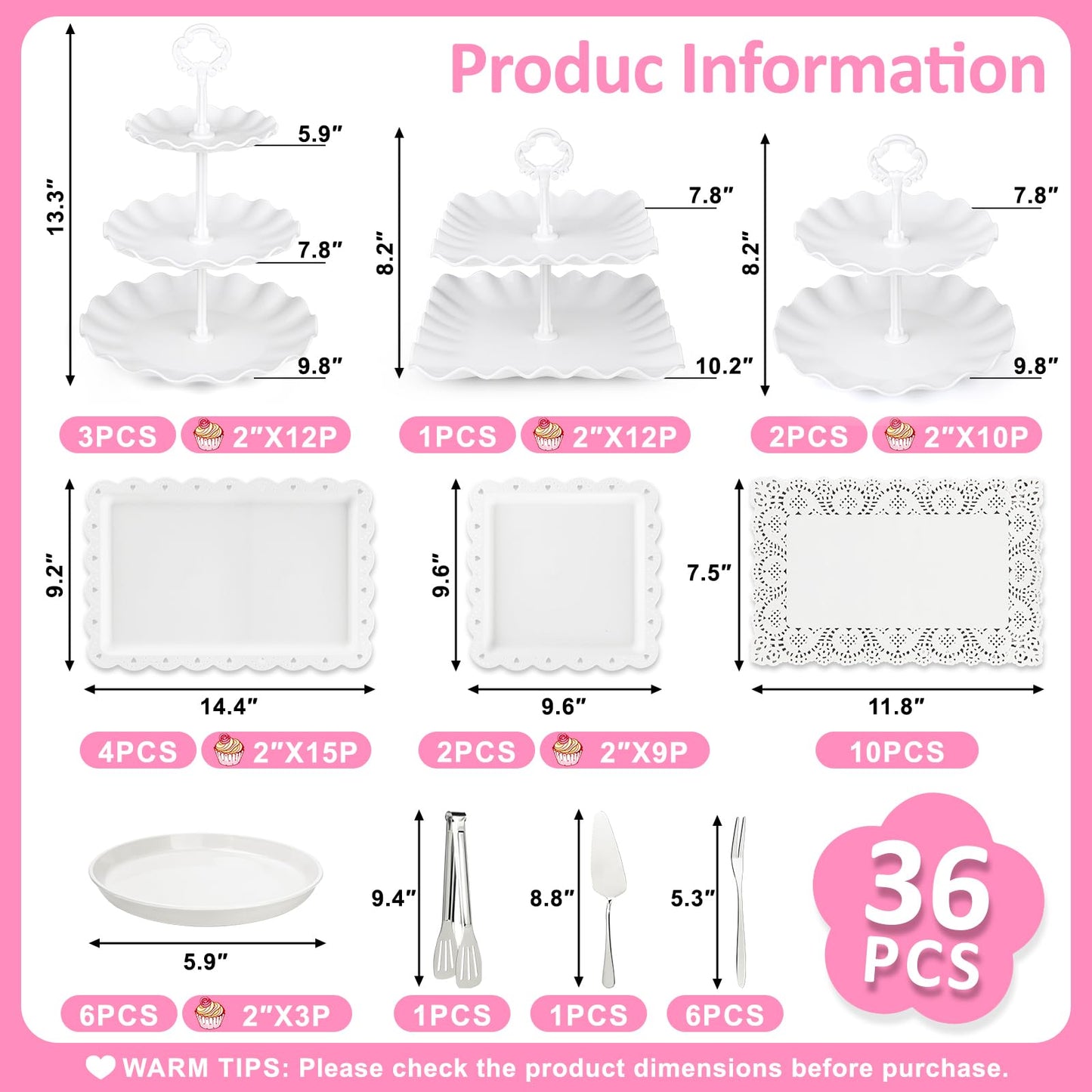 VISCOO 36 Pack Cupcake Stand, Dessert Table Display Set,Tiered Tray Stand