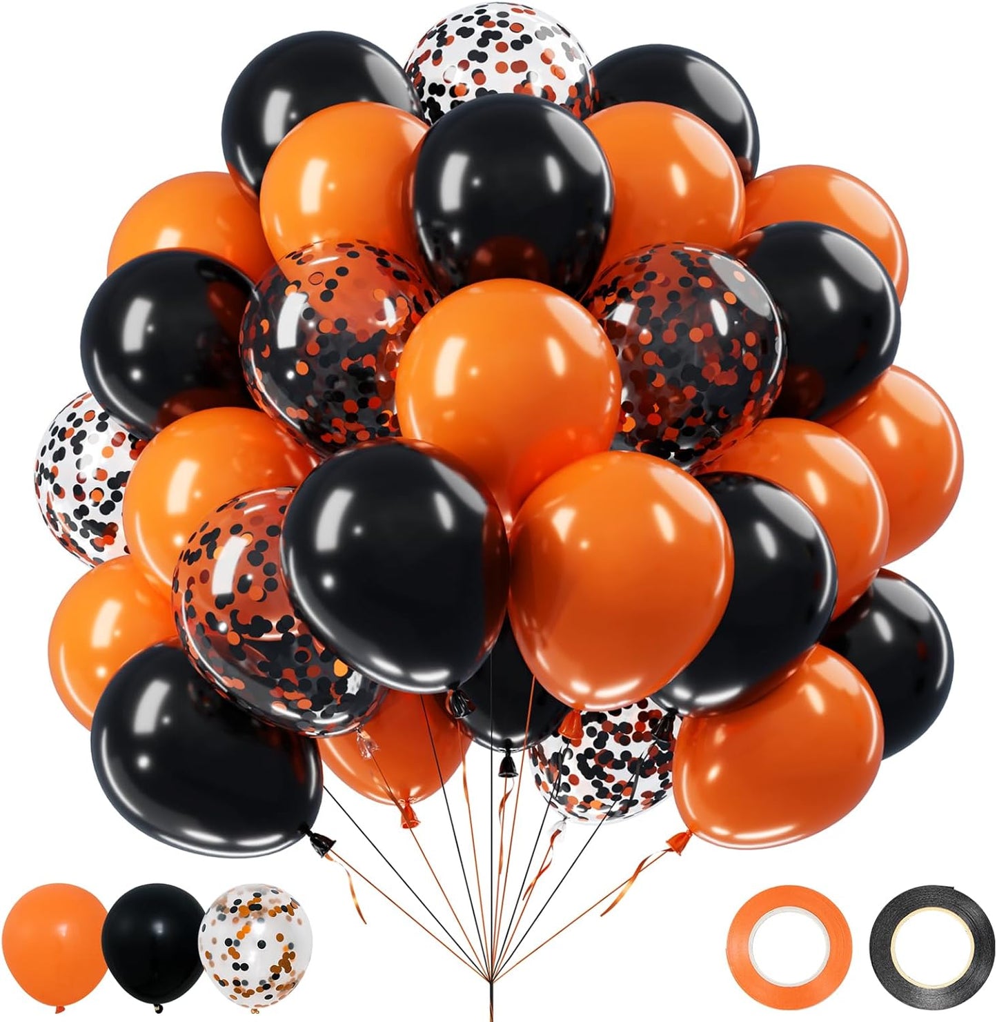 Halloween Black and Orange Balloons Set, 60Pcs 12 Inch Orange Black Confetti Latex Balloon for Halloween Baby Shower Spooky Birthday Party Bar Anniversary Graduation Decorations