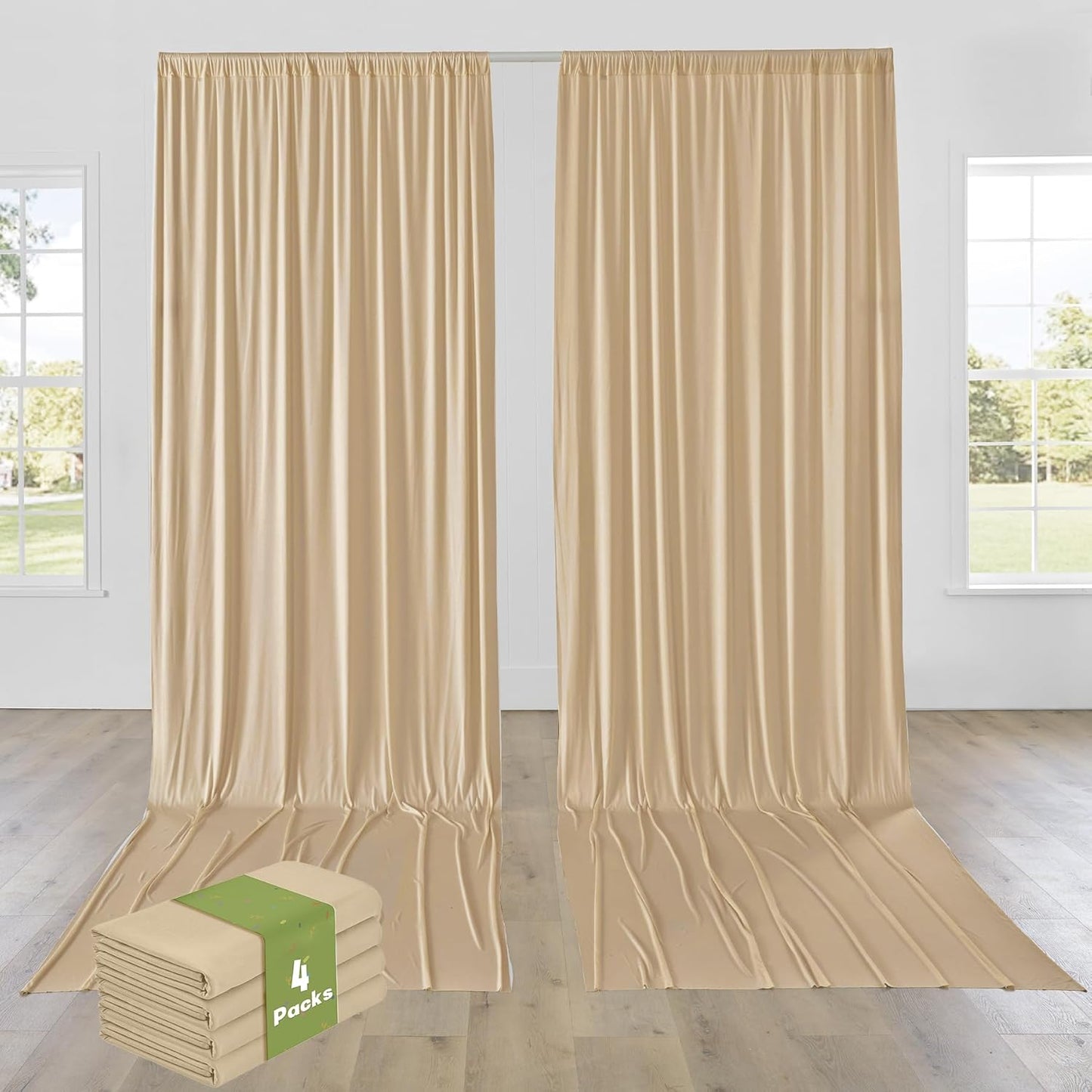 PartyVillage 20ft×15ft Beige Backdrop Curtain for Wedding Parties, 4 Panels Wrinkle Free 15 FT Long Polyester Photo Backdrop Drapes Back Drop Cloth for Birthday Photography Background