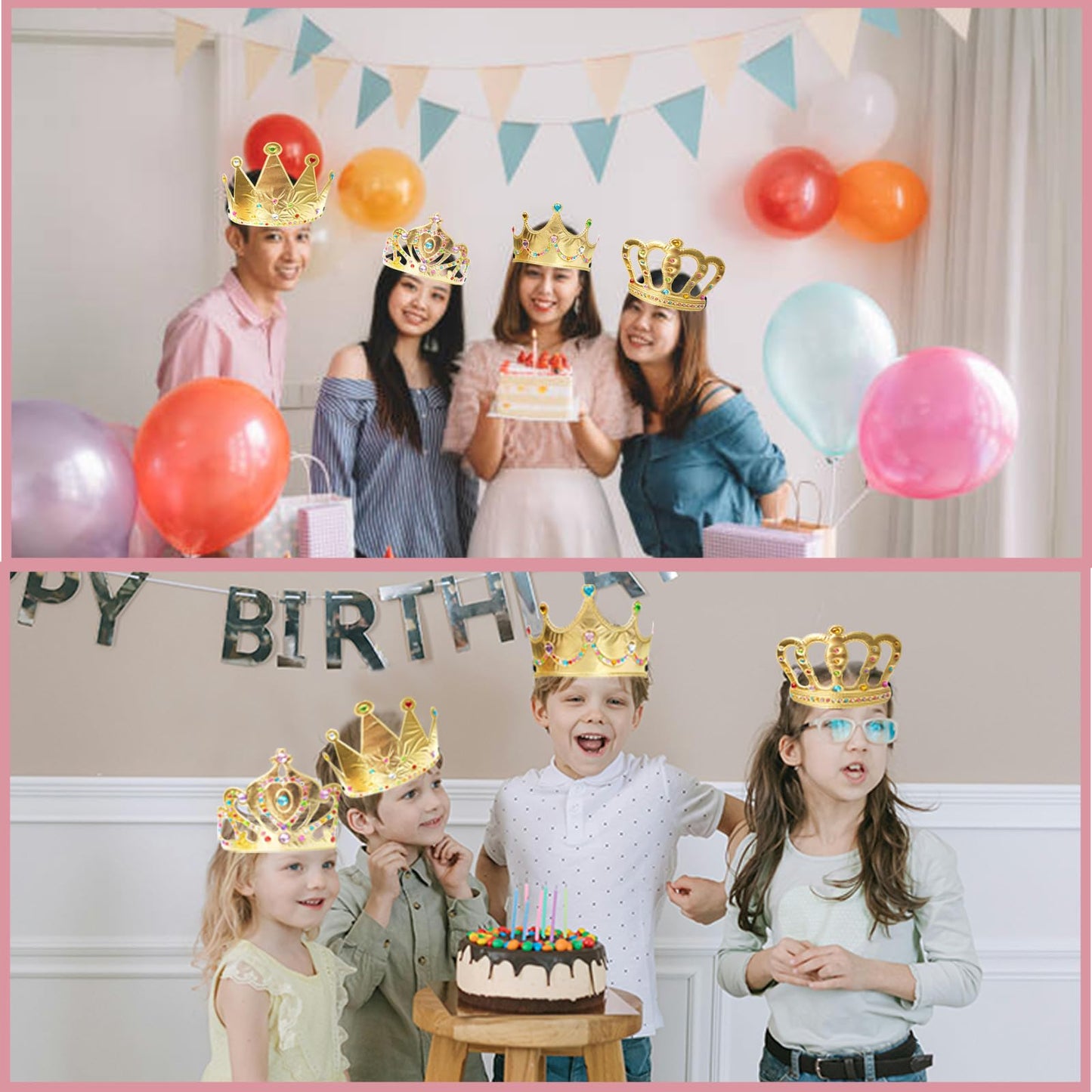 SENONAPO 50 Pcs Foam Crowns Kids Princess Tiaras Crowns Bulk with 2 Styles DIY Diamond Sticker