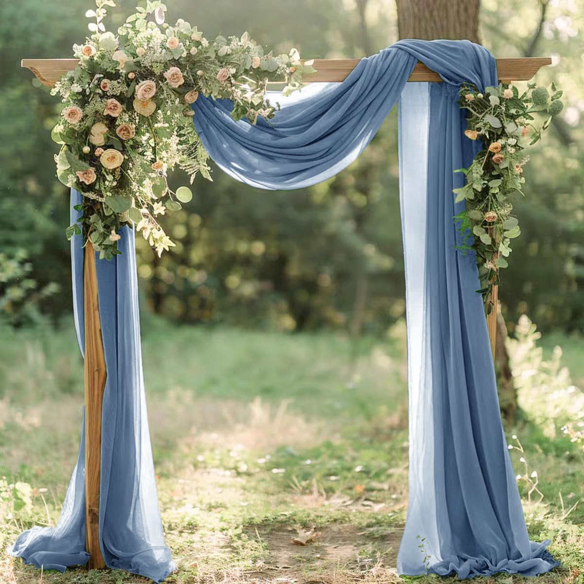 Dusty Blue Fall Elegant Arch Draping Fabric Outdoor 1 Panel 29" × 20Ft Sheer Chiffon Curtain Drapes for Wedding Ceremony Birthday Party Garden Brunch