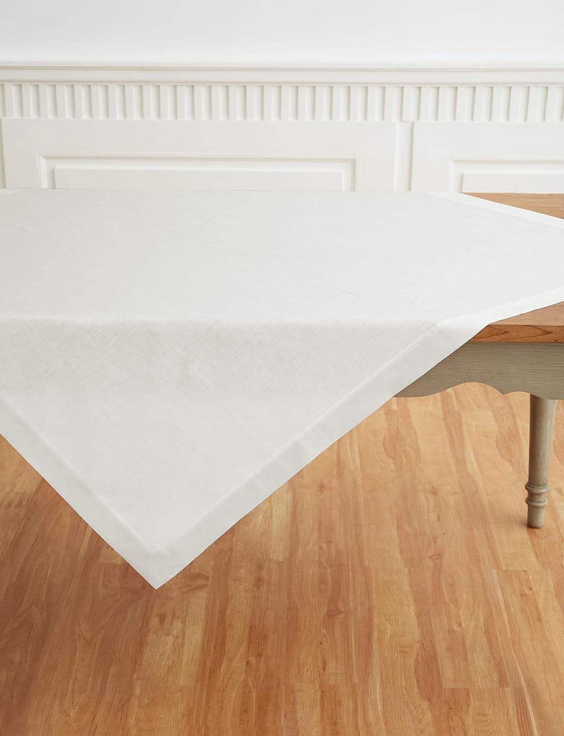 Solino Home Linen White Square Tablecloth 52 x 52 Inch - 100% Pure Linen Table Throw - Fete, Machine Washable Table Cloth for Fall, Autumn, Halloween, Thanksgiving, Christmas, Holiday