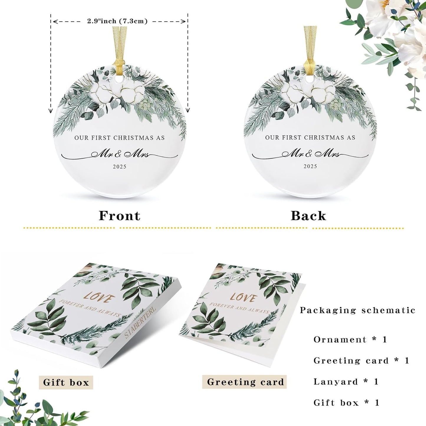 2025 First Christmas Married Ornament,First Year as Mr and Mrs Christmas Hanging Ornament Wedding Decoration for Couple