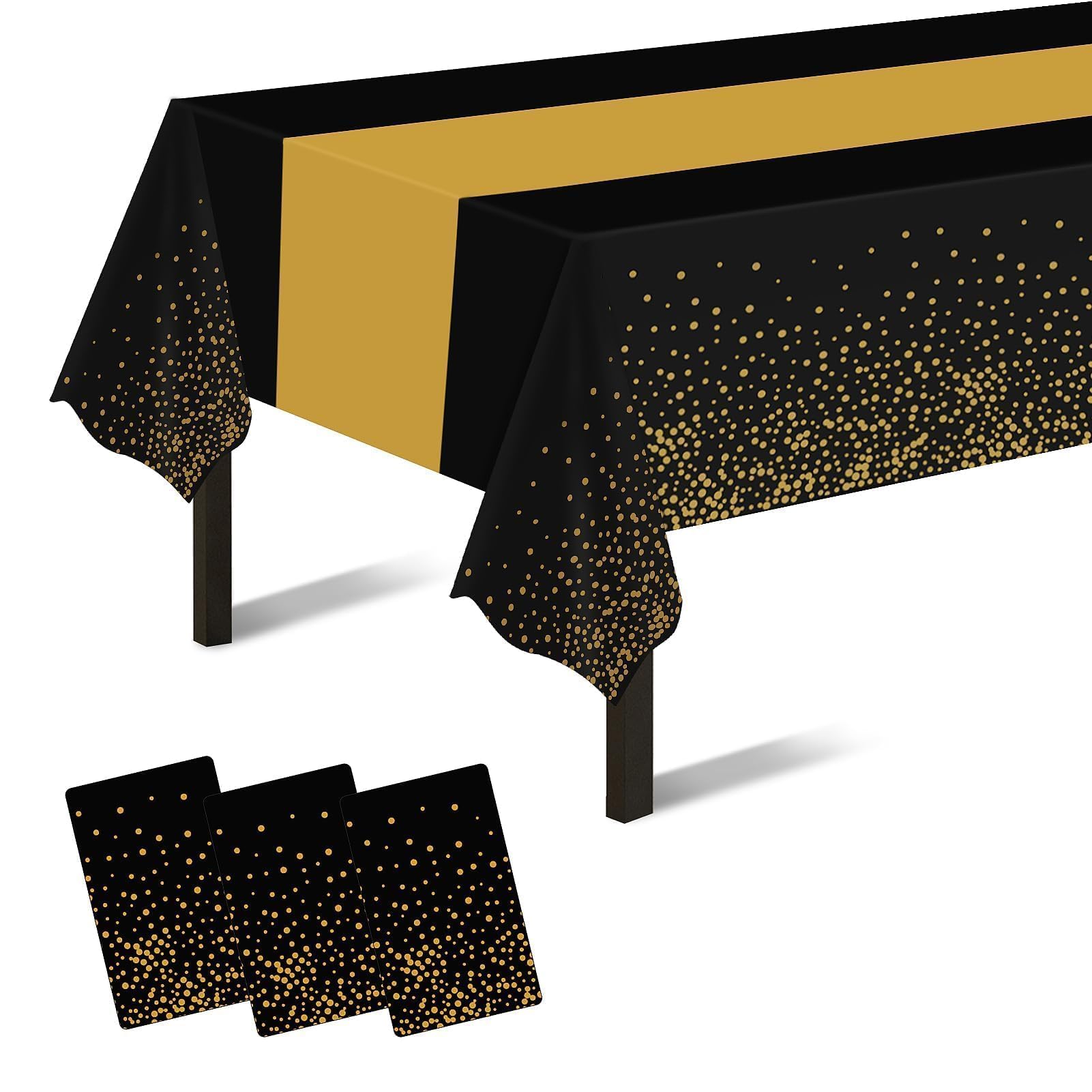 Childom 3 Pack Black and Gold Tablecloths for New Years Eve Party Supplies