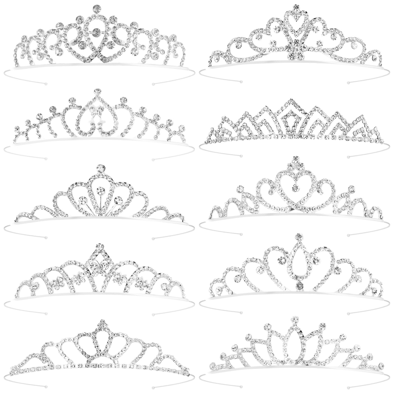 Tihebax Tiaras Crowns Headbands for Girls Women 10 Pcs Small Silver Princess Tiara Bulk Crown