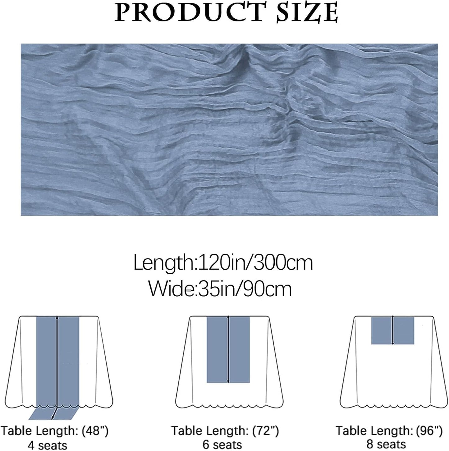 16PCS Dusty Blue Cheesecloth Table Runner 10FT Table Runner Cheesecloth 35x120Inch Boho Gauze Cheese Cloth Table Runner Long Rustic Sheer Table Runners for Wedding Party Baby Bridal Shower Table Decor