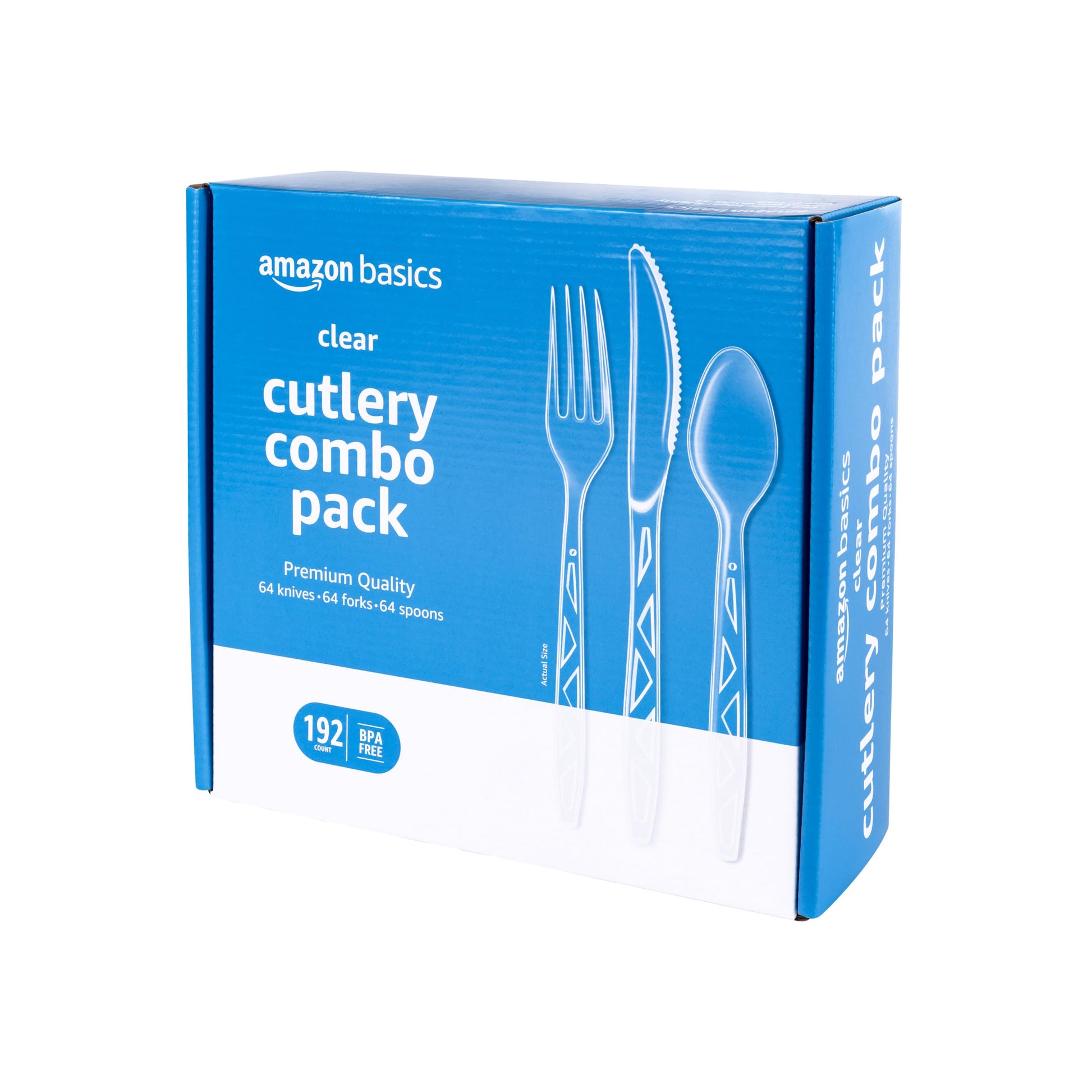 Amazon Basics Disposable Clear Plastic Cutlery Set, Premium Quality, Strong, 192 Count, Large Combo