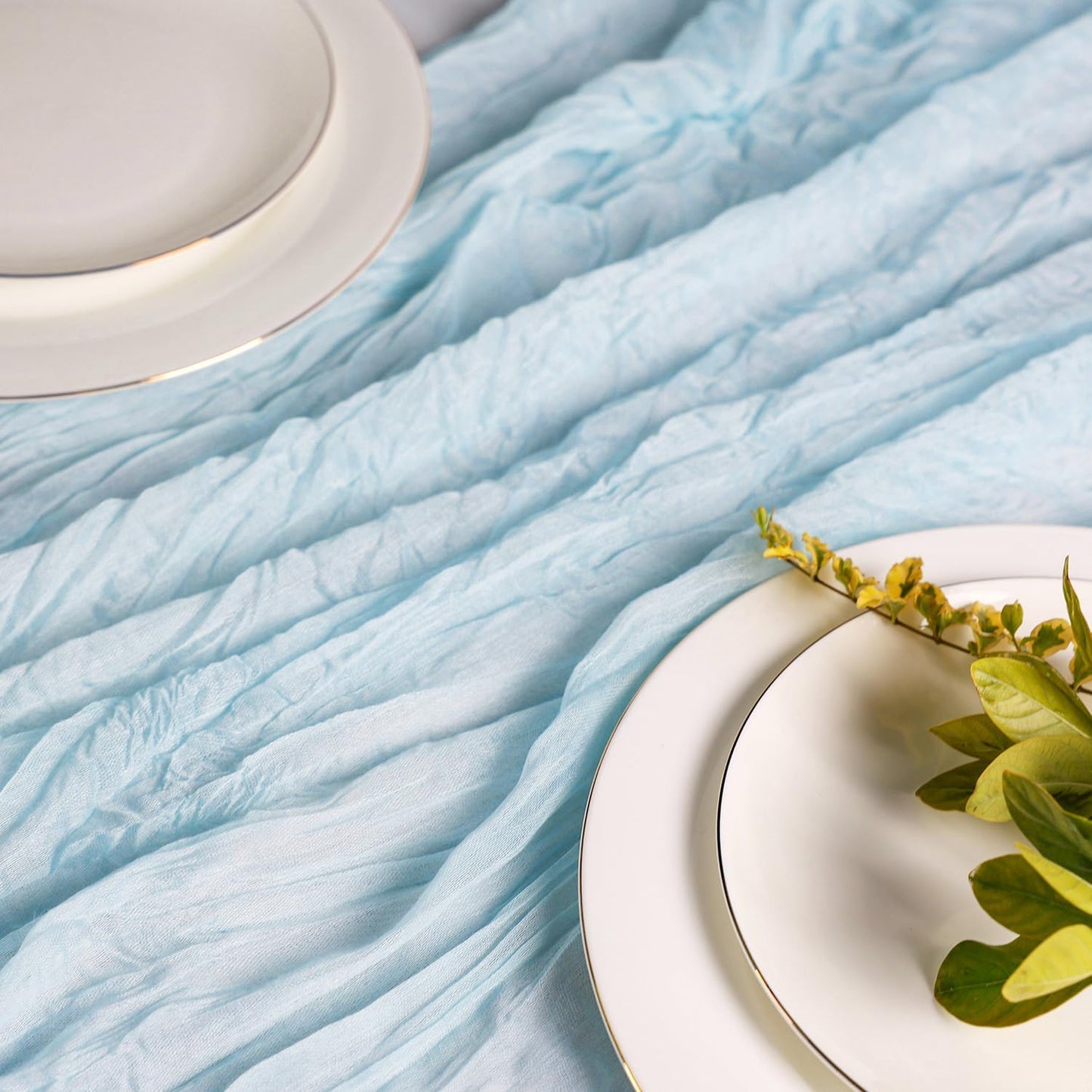 Hahuho Dusty Blue Cheesecloth Table Runner 10ft, Gauze Boho Rustic Table Runners for Wedding Birthday Party Baby Shower Decorations（6 Pack , 35x120 Inches）