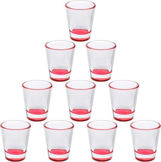 DISCOUNT PROMOS Shot Glasses Set 1.75 oz. Set of 10 Bulk Pack, Wedding Favor, Birthday Party, Tequila Shot Glasses, Vodka Shot Glass - Red Bottom Color