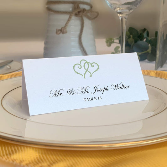 Linked Hearts Printable Place Cards, Sage (Choose Color), Set of 60 (10 Sheets), Laser & Inkjet Printers - Wedding, Party, Dinner, and Special Events - Made in the USA