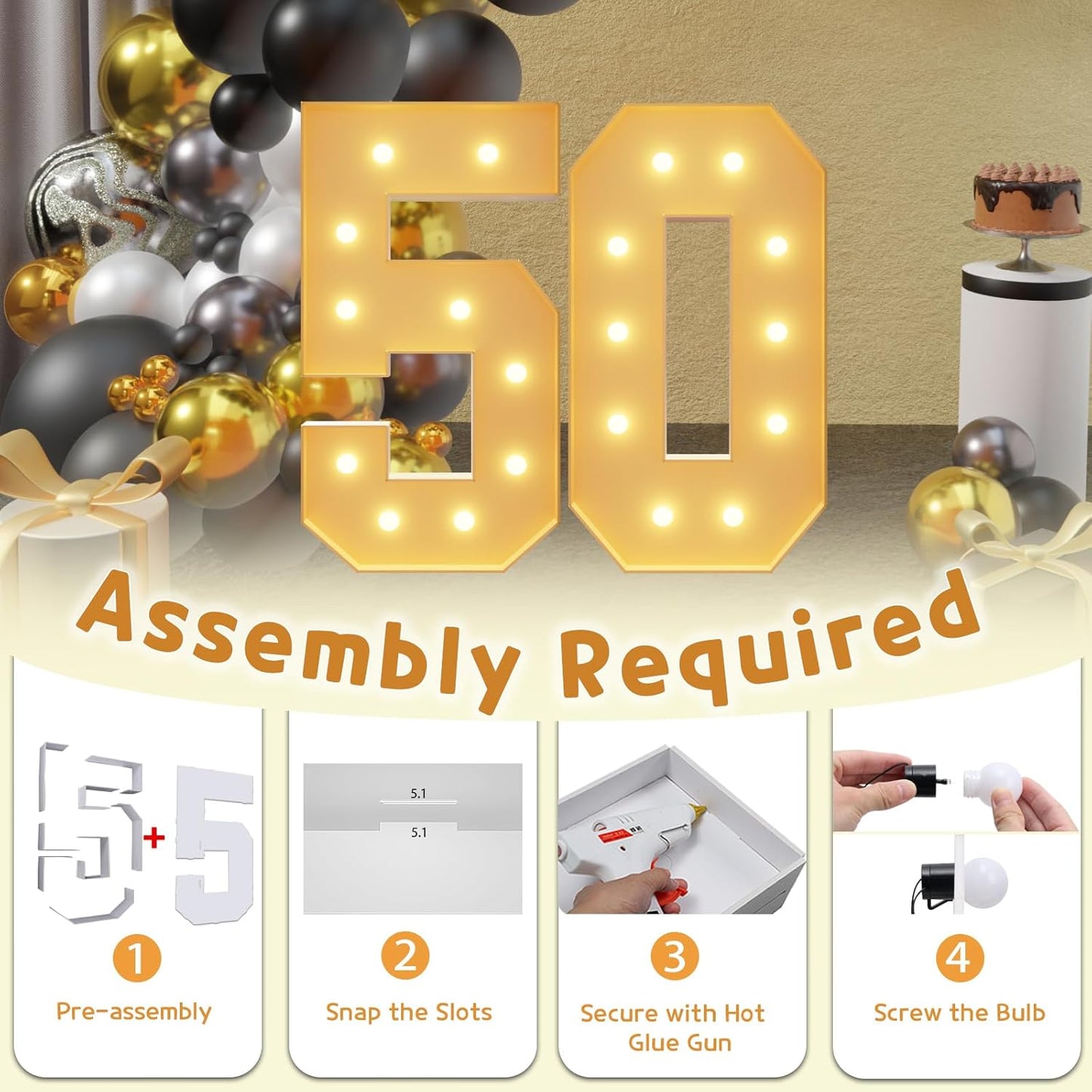 imprsv 4FT Light Up Numbers, Marquee Numbers 50th Birthday Decorations for Women Men, Large Light Up 50 Birthday Women Foam Board Anniversary Party Decorations Arch Kit (DIY)