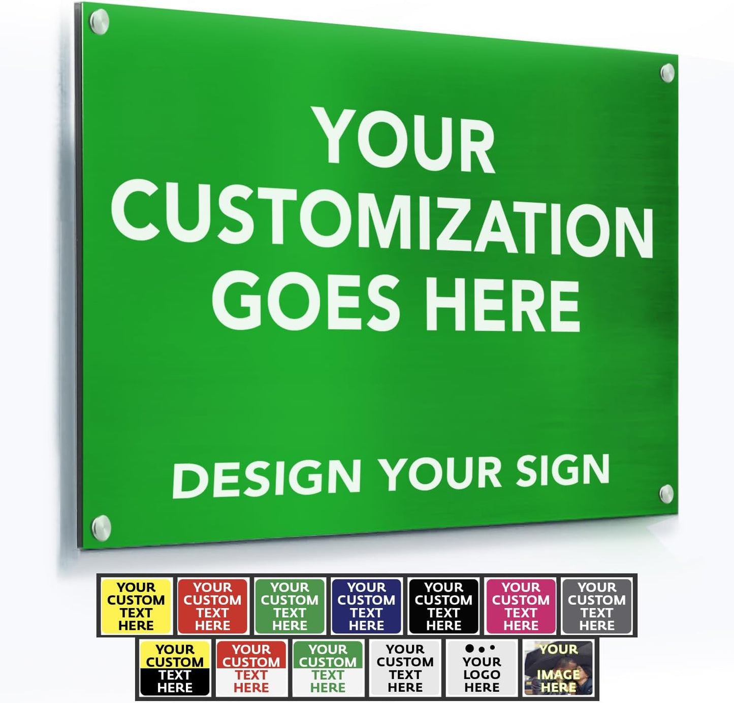 Custom Metal Signs, Personalized Aluminum, Customized Safety, Business Signs - Waterproof, White Aluminum (Green Background, 36x24 In)