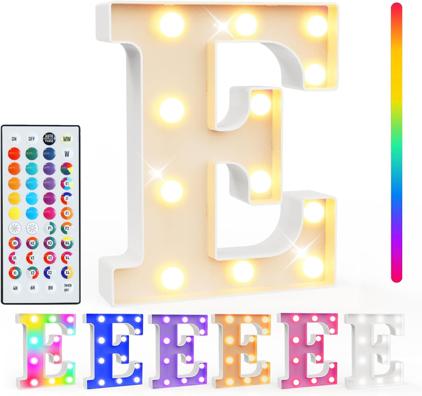 Pooqla Colorful Light Up Letters with Remote, Upgraded 35 Colors LED Marquee Letters, RGB Lighted Letter for Girls Teenager Gift, Birthday, Party, Wedding, Night Light, Room, Bedroom Decor, Letter E