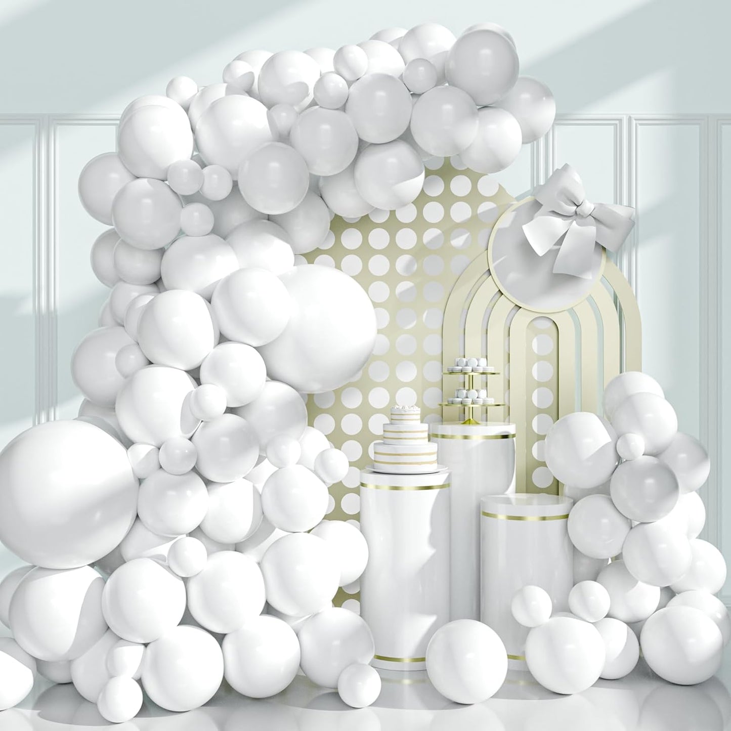 White Balloons Garland Kit, 130pcs White Balloons Different Sizes for Birthday, Baby Shower, Wedding Party Decoration