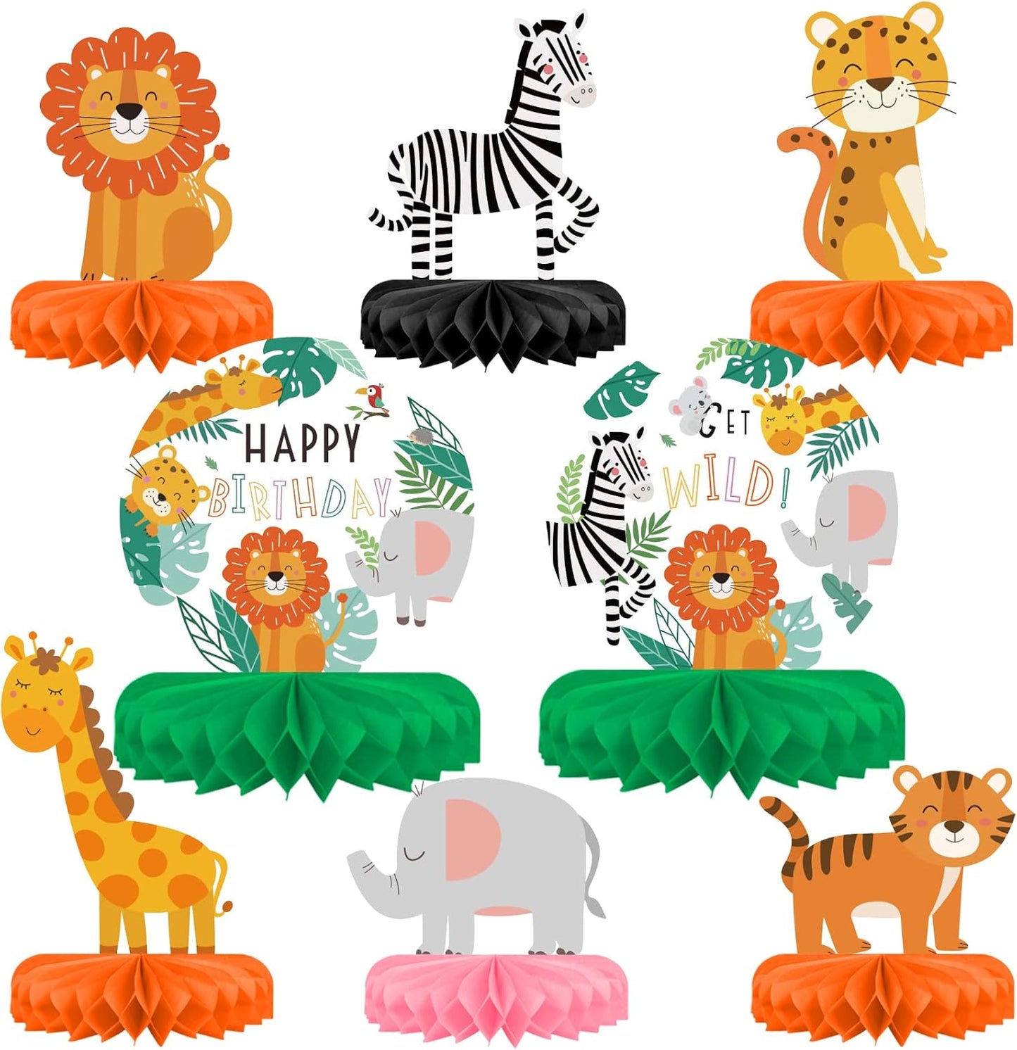 Safari Birthday Decorations Table Centerpiece - Jungle Animals Theme Party Supplies, Honeycomb Table Toppers for Animal Jungle Theme Party Decorations