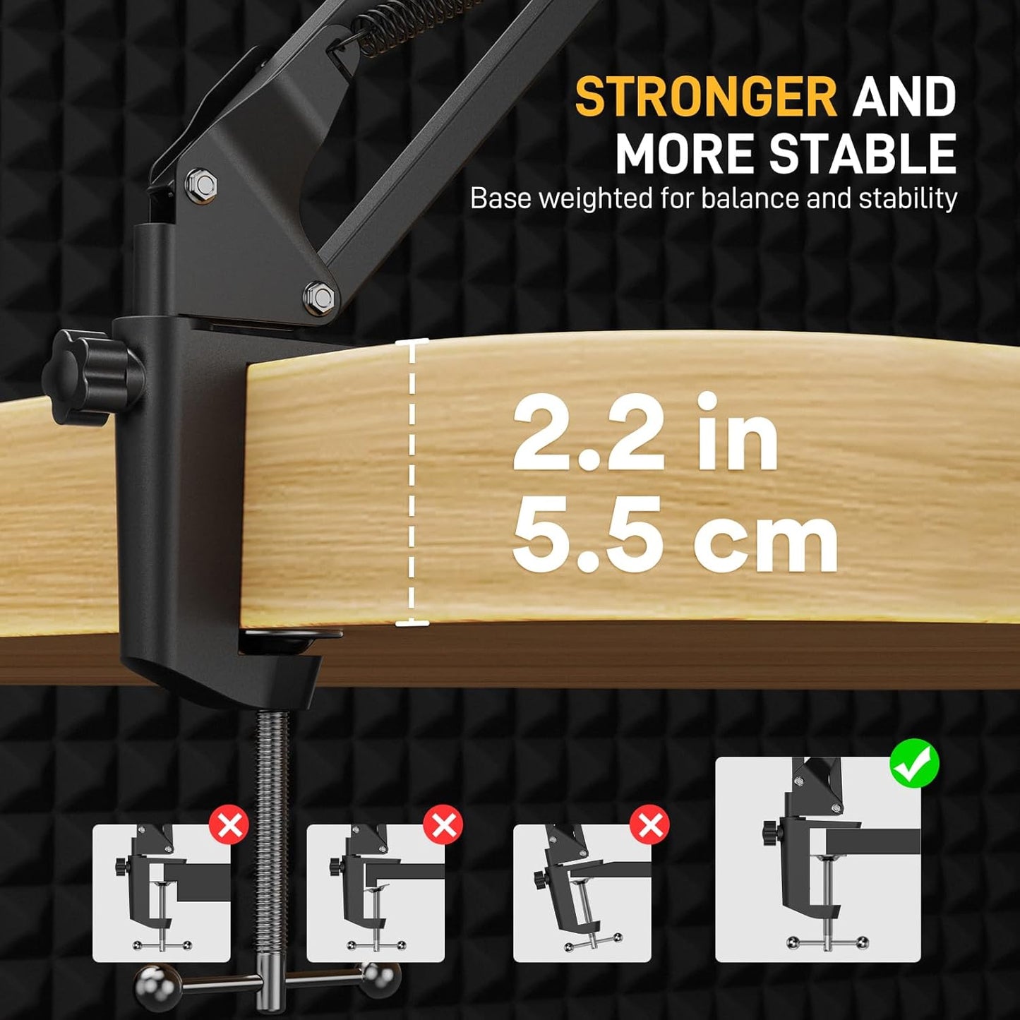 MAONO Boom Arm Microphone Stand: Adjustable Metal Suspension Mic Boom Arm for Podcast Gaming Streaming Recording,with Desk Clamp and 3/8" to 5/8" Screw Adapter-Max Load 1KG BA20 Black