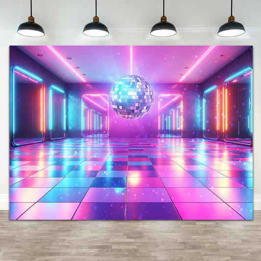 Disco Decorations Backdrop, Retro Glow Party 70s 80s 90s Theme Stage Dance Background Disco Party Decoration, Polyester Banner PartyBackdrop for Birthday Prom Portrait Photo Props 12x10FT