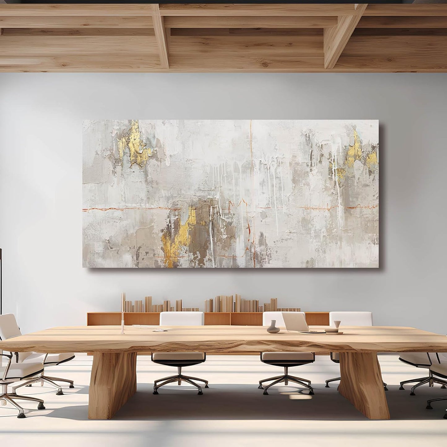 VAYIMDH Minimalist Wall Decor White with Gold Canvas Wall Art Grunge Posters Modern Abstract Paintings for Living Room Bedroom Dining Room 29"x 58"