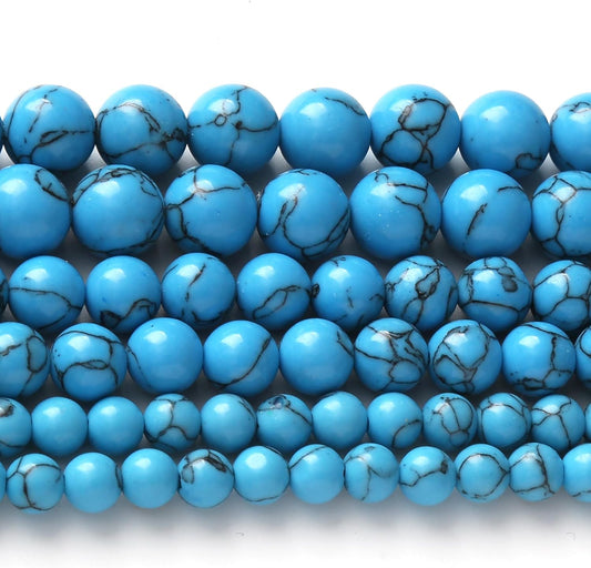 River Stone Blue Turquoise Stone Beads for Jewelry Making DIY Craft Gemstone Beads Kit (10mm, 35pcs) Cosmic Crystal Pebbles for Bracelets, Necklaces, Home Decor