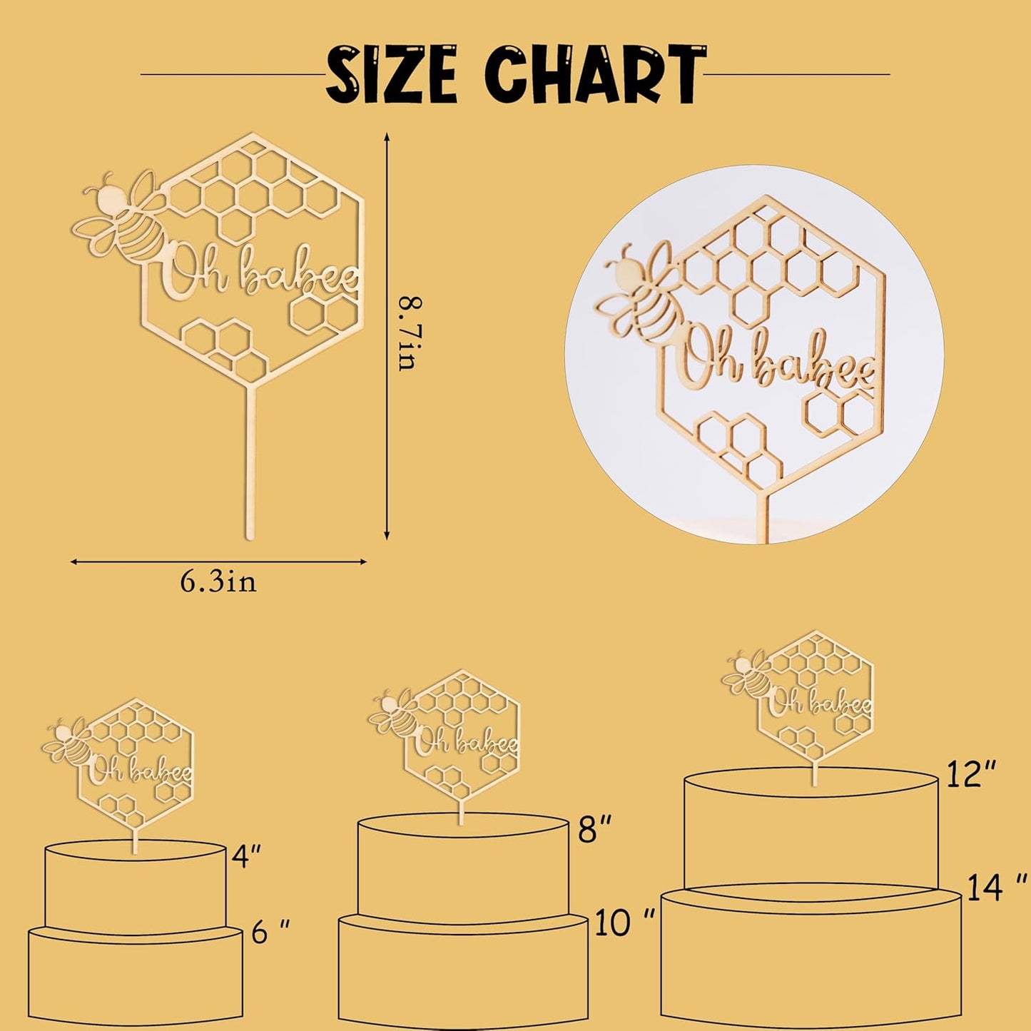 Oh Babee Wooden Bee Themed Cake Toppers, Bee Baby Shower, Gender Reveal Decors
