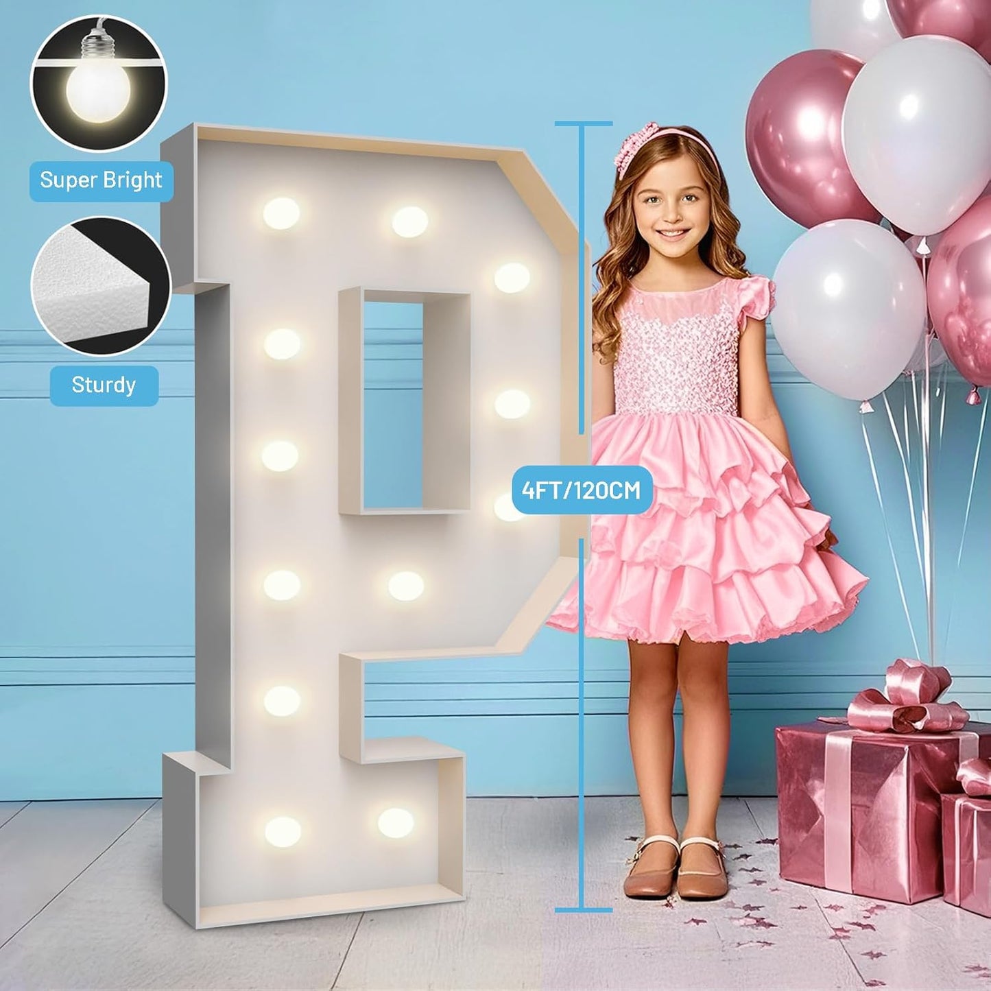 4FT Marquee Light Up Letters P,Party Decoration Large Marquee Light Up Letters with Weighted Water Bag,Pre-cut Foam Board Set Can Be Used for Birthdays,Weddings,Baby Anniversaries