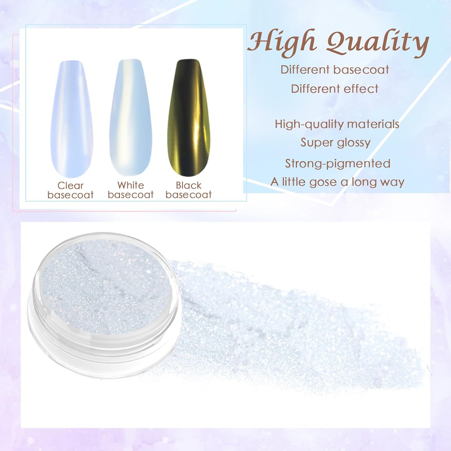 Laza White Chrome Nail Powder Glazed Donut Nails Metallic Effect Pigment Shimmer Pearlescent Mica Powder Iridescent Aurora Nail Glitter Fairy Dust Gel Nail Art Supplies Nail Techs – Pearl Chrome
