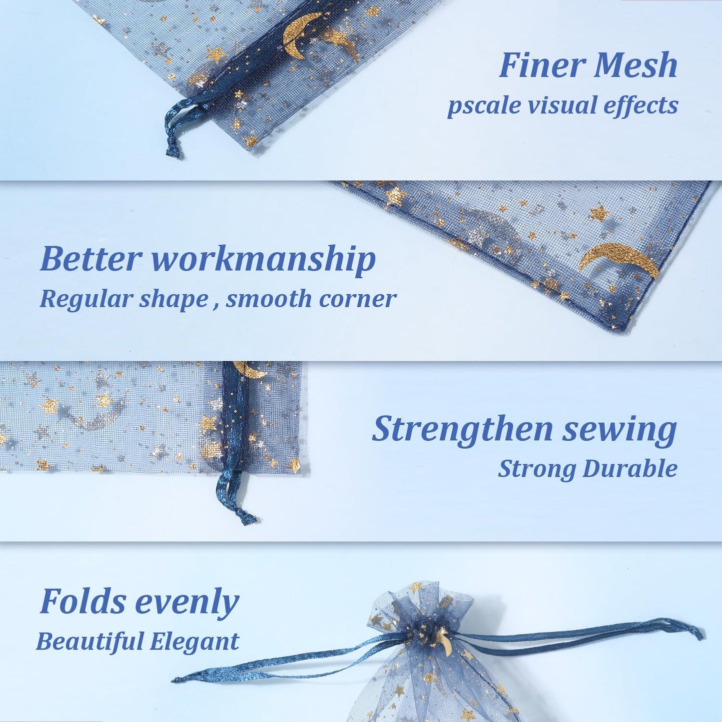 100 Pieces Moon Star Organza Bags, 4x6 Inch Random Color Organza Pouch Small Gift Bags with Drawstring for Christmas Party Favors Wedding Valentine's Day Ramadan Eid and Eid Al Adha Goodie Bags