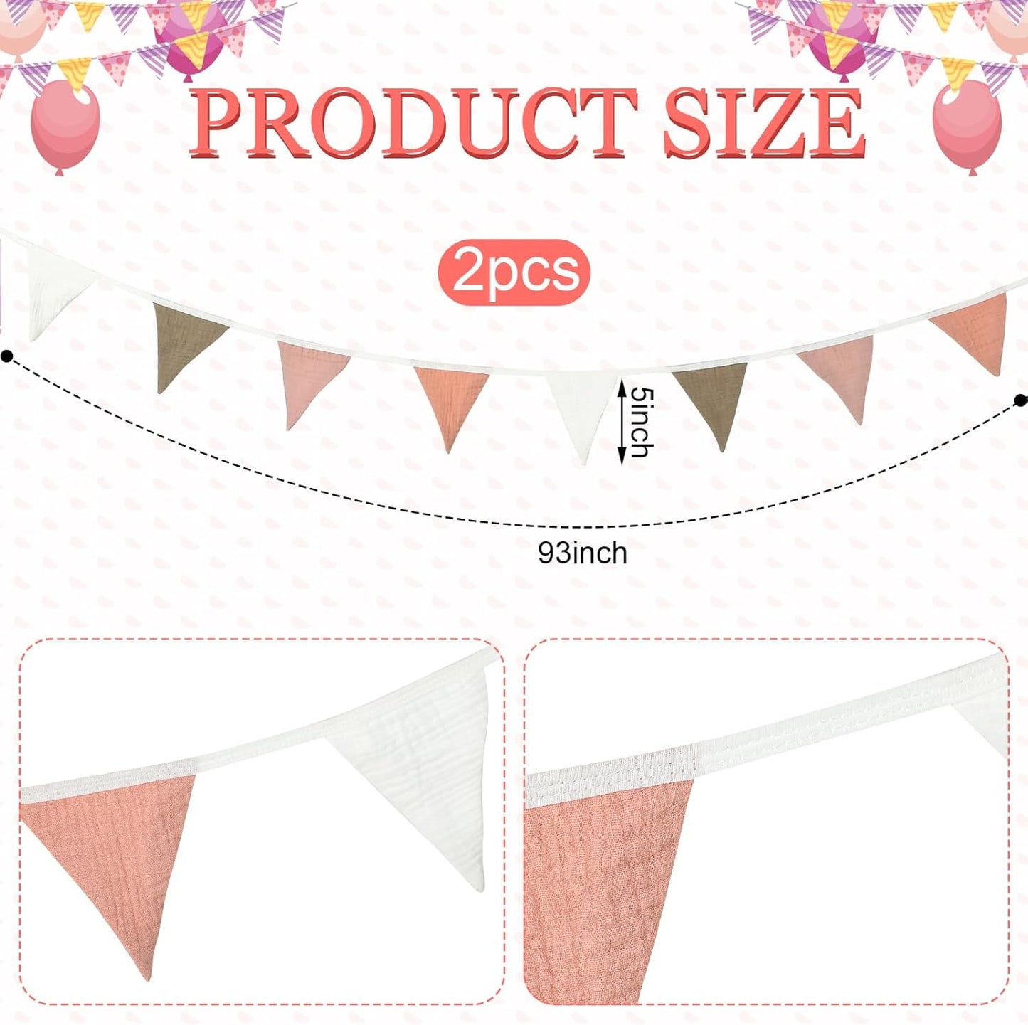 Oudain 15.5 ft Pennant Banner Flags, 2 Pcs Nursery Garland Triangle Bunting Flag Baby Banner for Nursery Decor Baby Birthday Boho Wedding Shower Party Event, Each 7.75 ft(Pastel Color)