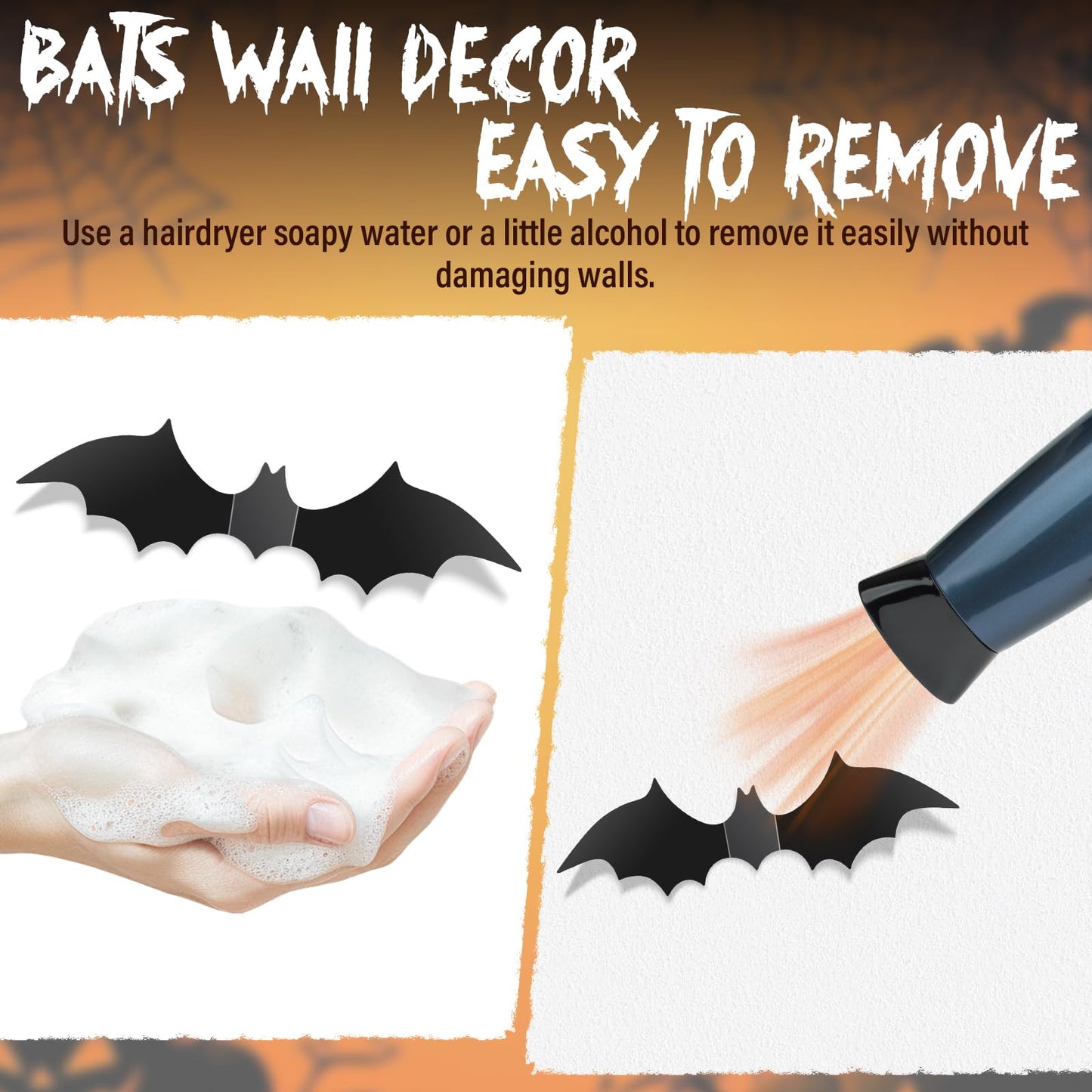 140Pcs Bats Halloween Decor, Real Scary Bat Stickers for Halloween Party