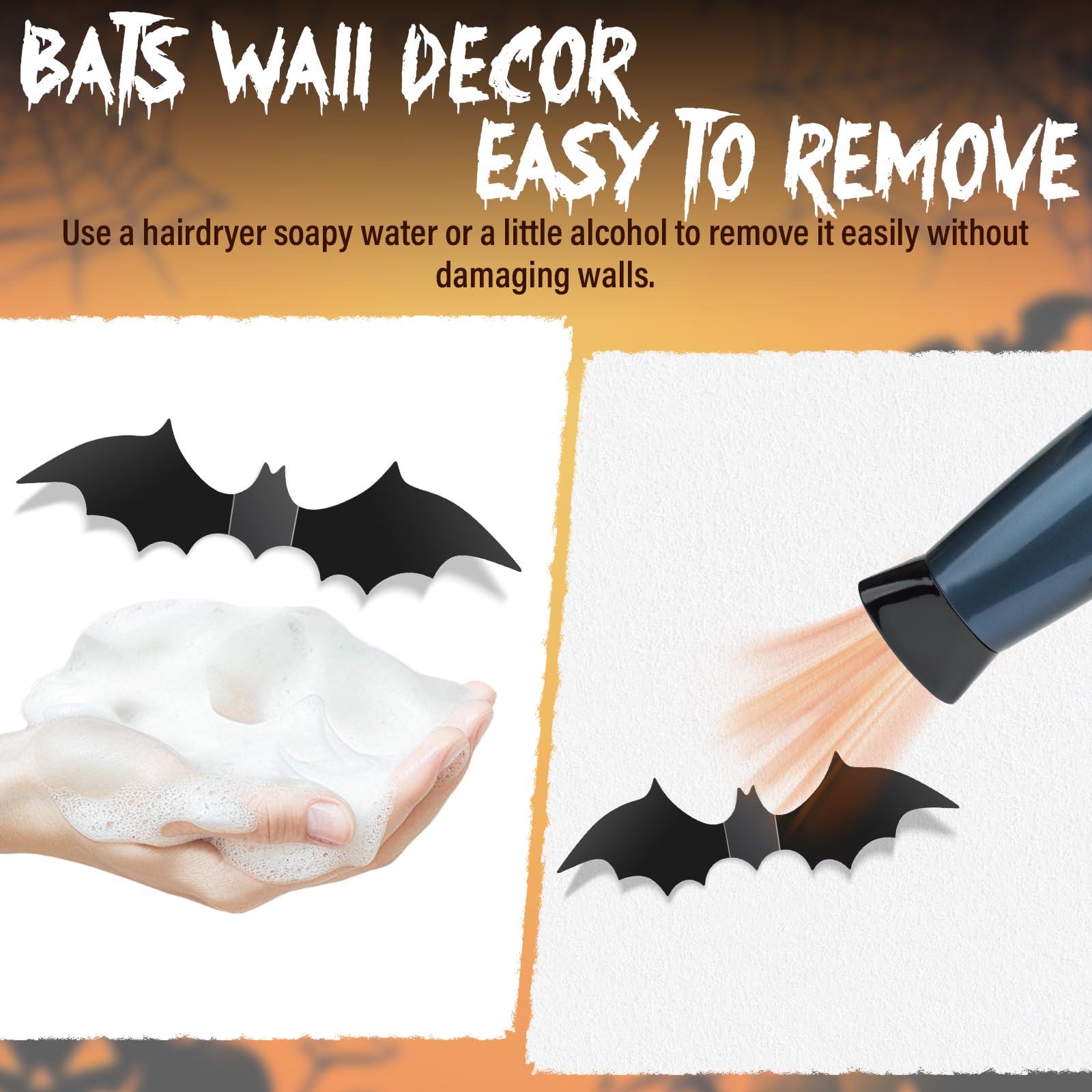 140Pcs Bats Halloween Decor, Real Scary Bat Stickers for Halloween Party