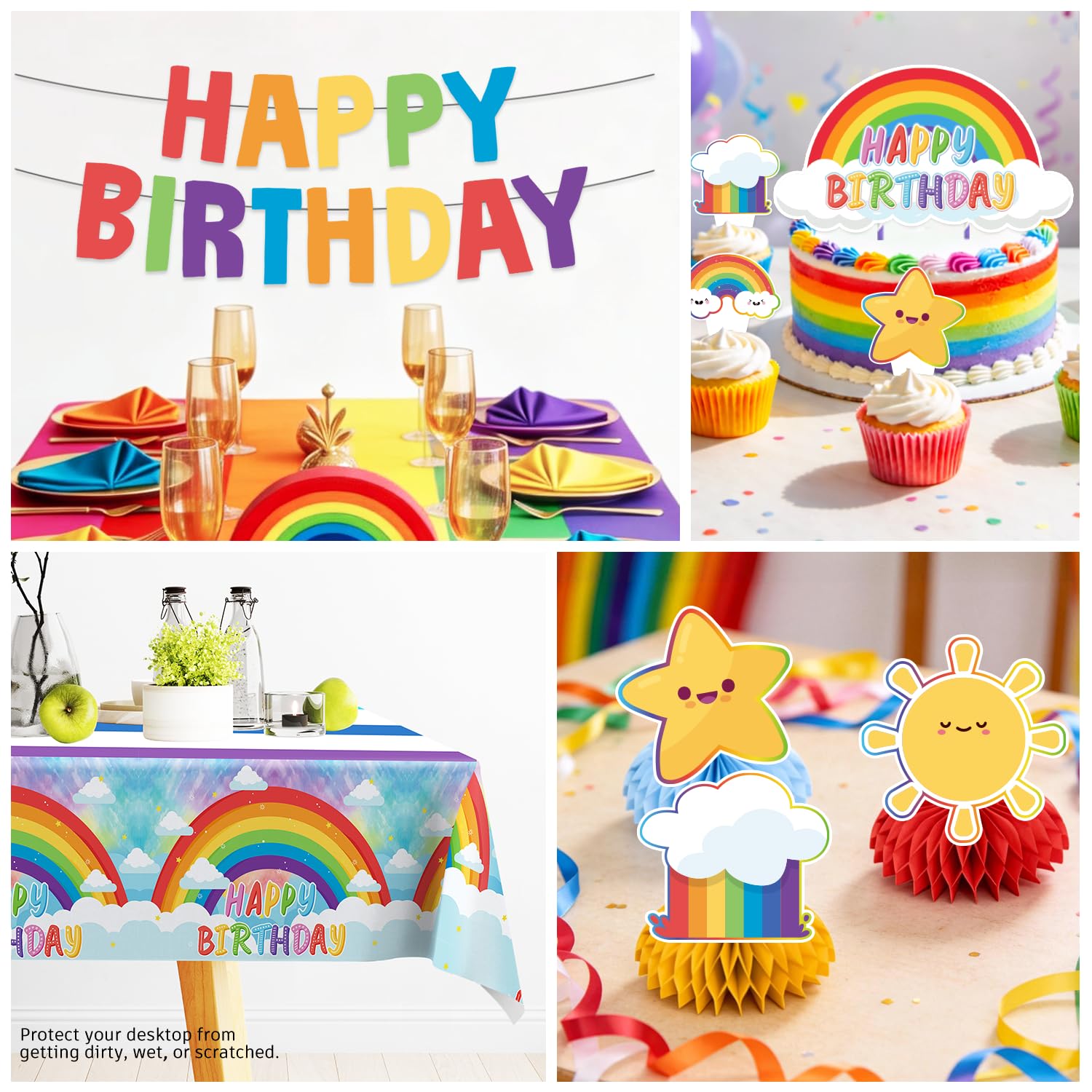 Cocomigo 213pcs Rainbow Birthday Decorations, Serves 25