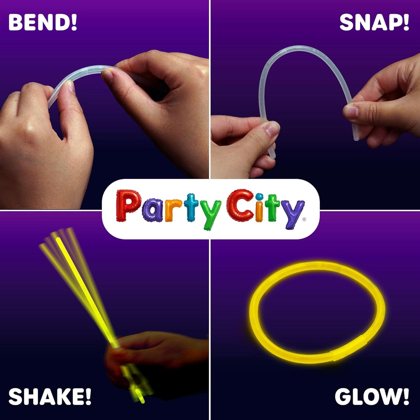 Party City 100 Glow Sticks Bulk Party Pack 8”– Neon Glow in the Dark Party Supplies, Glowsticks with Connectors Bracelets & Necklaces, Light Up Favors for Kids, Adults, Birthdays, Parties, Decorations