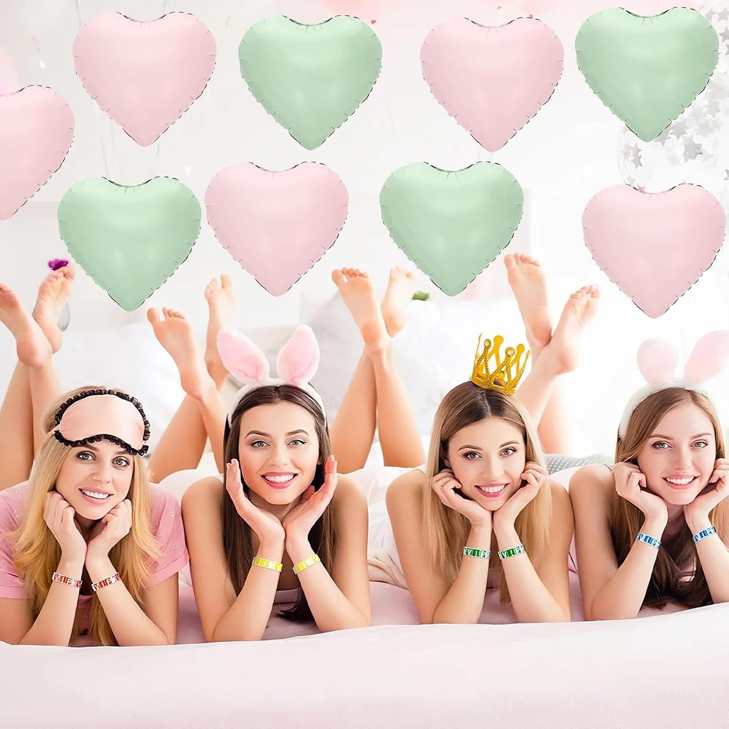Pink Green Heart Balloons,12Pcs 18Inch Baby Pink Sage Green Heart Shaped Foil Helium Balloons for Baby Shower Birthday Anniversary Wedding Engagement Party Decorations