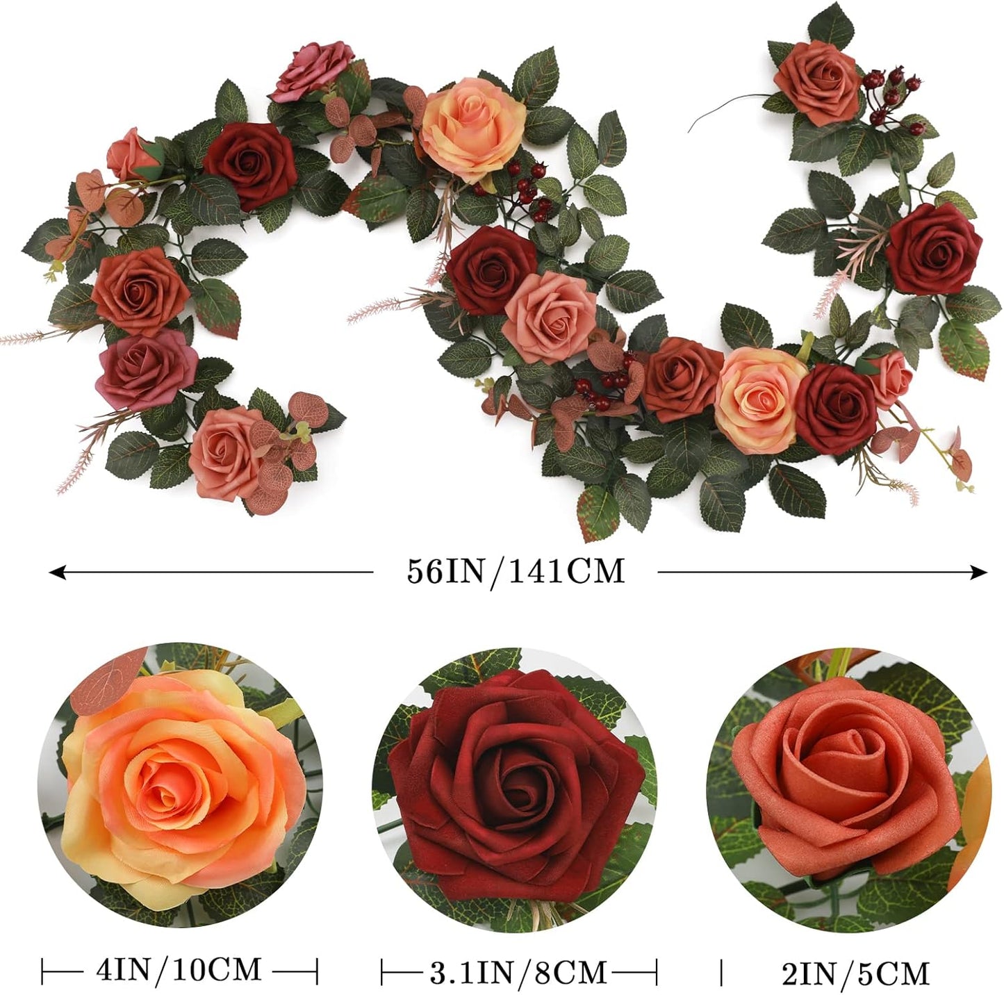5FT Artificial Rose Flower Burgundy Fake Floral Garland for Wedding Ceremony Backdrop Arch Flowers Table Centerpieces Decorations