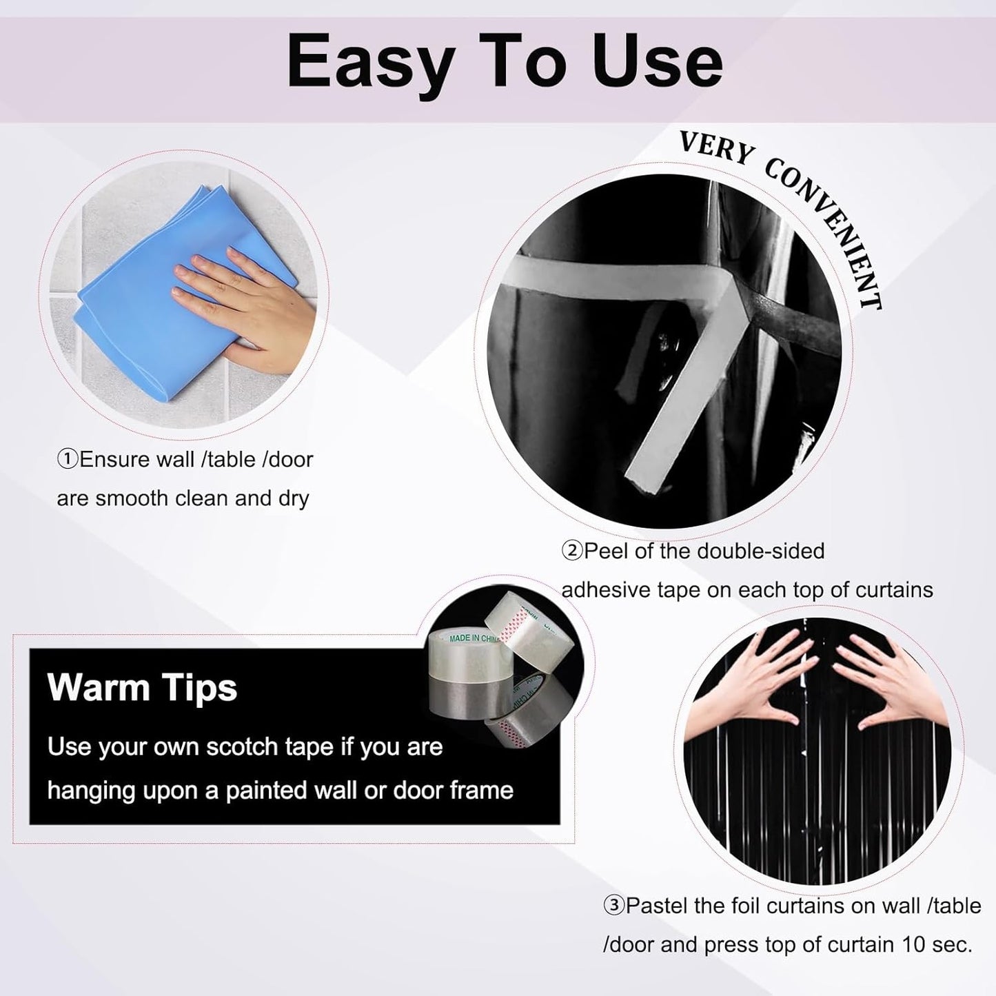 4Pack Black Foil Fringe Curtains Black Streamers Backdrop for Party Decorations, Wedding, Graduation, Halloween, Birthday, Photo Booth Props