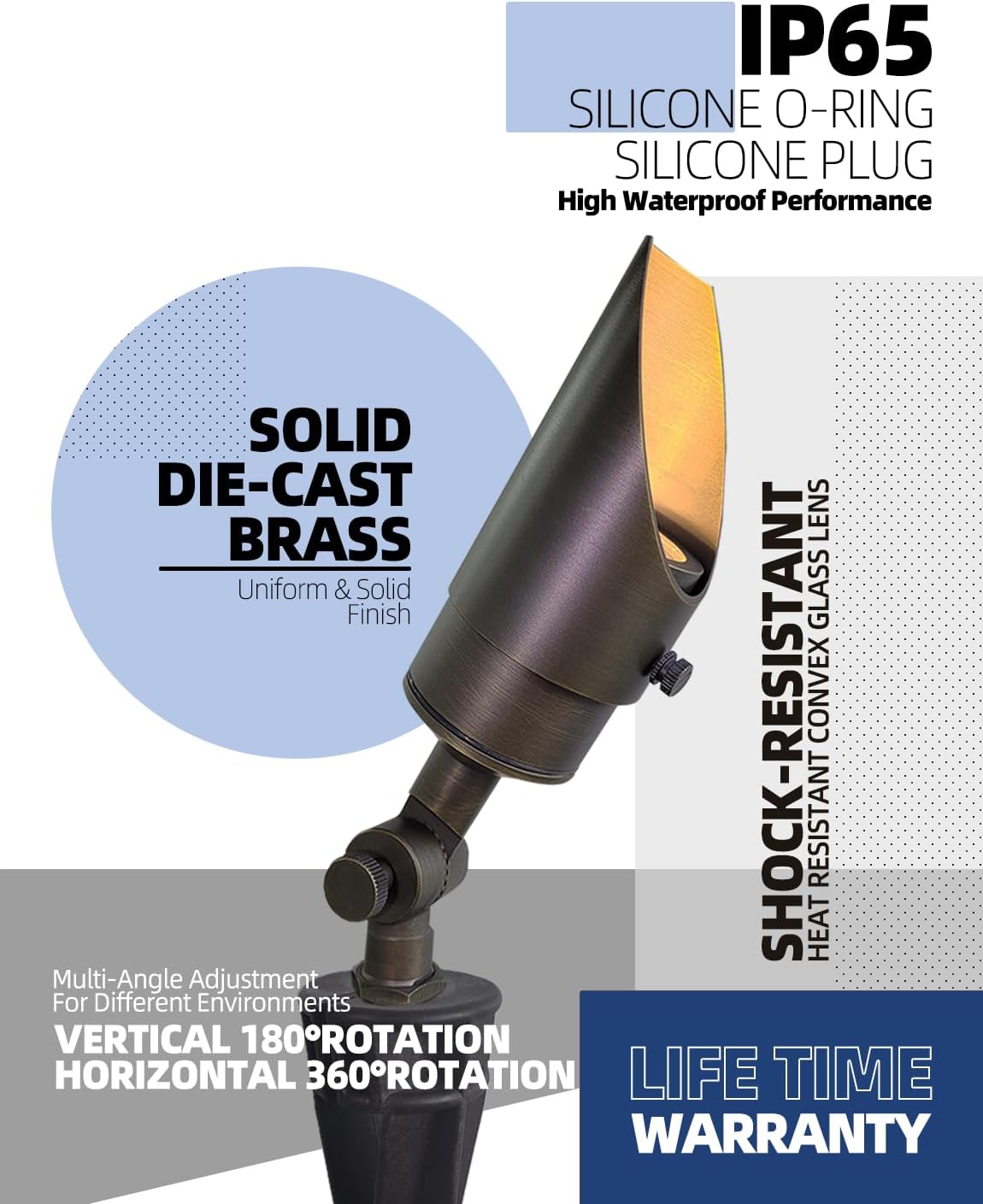 MALORY Brass Landscape Spotlight 4-Pack with MR16 Bulb Kit(S04), Low Voltage 12V AC/DC Shroud Adjustable Outside Yard Lights,PVC Ground Stake and Wire Connector Included, 5W 2700K Warm White