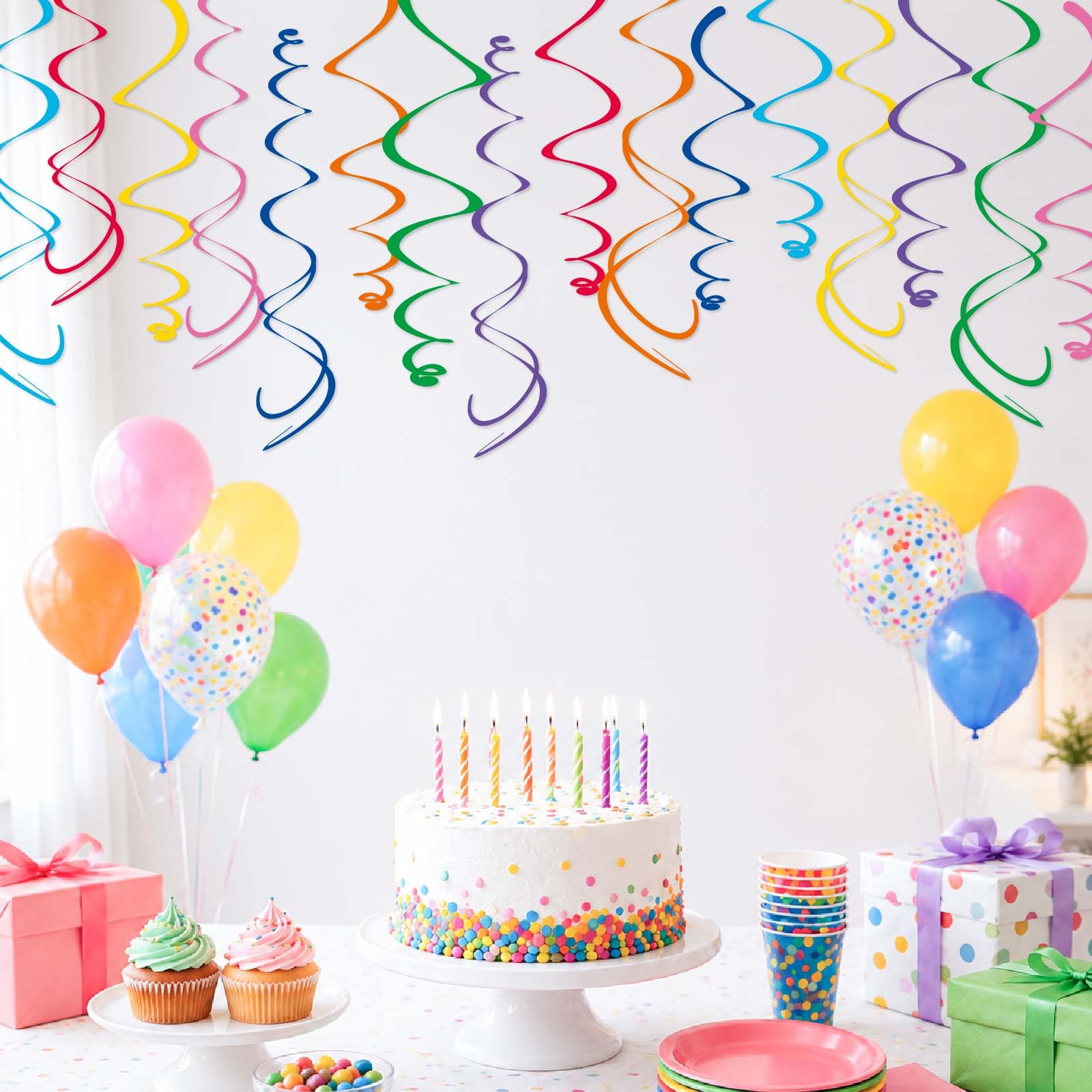 HonuGoGo 48‑Piece Multi-Color Paper Swirl Decorations – Hanging Party Swirls for Birthday, Baby