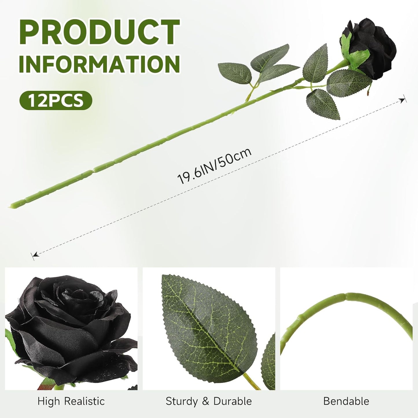 Tifuly Black Roses Artificial Flowers -12 pcs Realistic Single Long Stem Fake Silk Roses Bouquet for Party Home Wedding Centerpiece Office Halloween DIY Decor