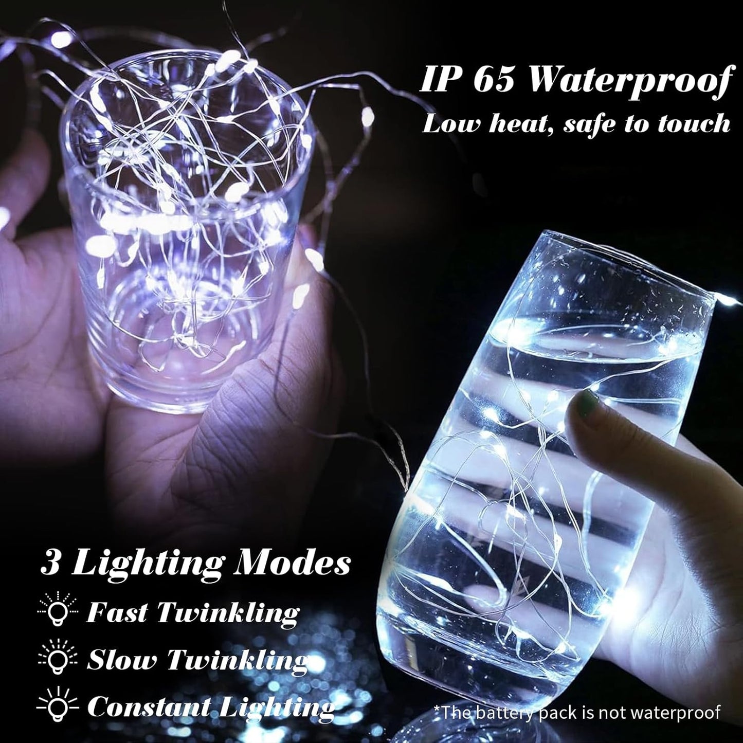 ZGWJ 50 Pack Fairy Lights Battery Operated, 7ft 20 Mini LED Fairy String Lights Silver Wire 3 Modes for DIY, Parties, Wedding, Bedroom, Halloween Christmas Decoration Silver White