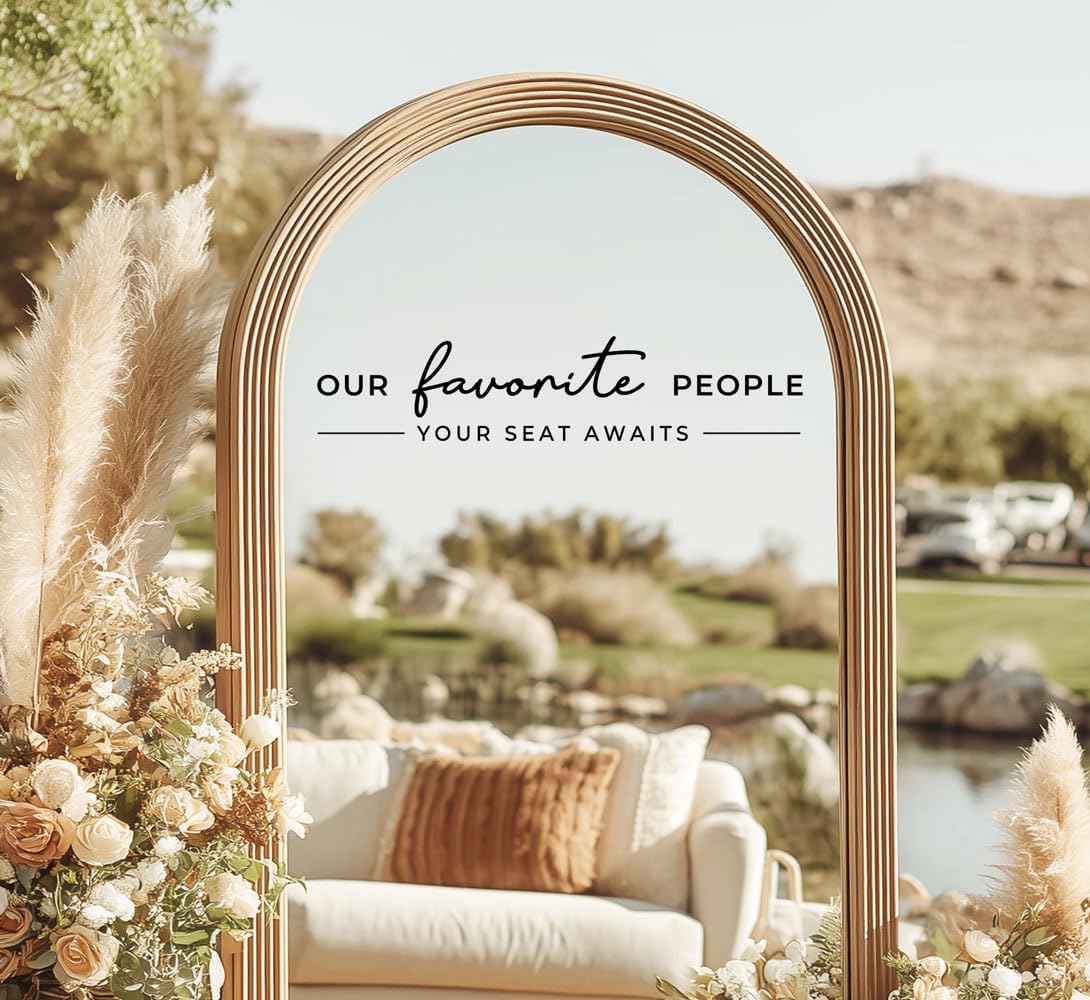 Our Favorite People Vinyl Decal, Please Find Your Seat Sign for Wedding Reception Wedding Vinyl Decal Seating Chart for Mirror, Your Seat Awaits (Black, Width 20 inch)