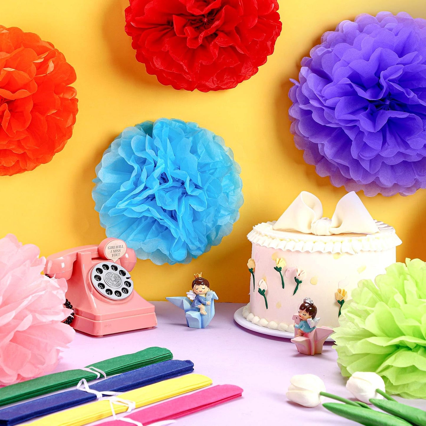 Yeaqee 30 Pcs Multicolor Large Tissue Paper Pom Poms Decorations 14''/ 12''/ 10'' Tissue Paper